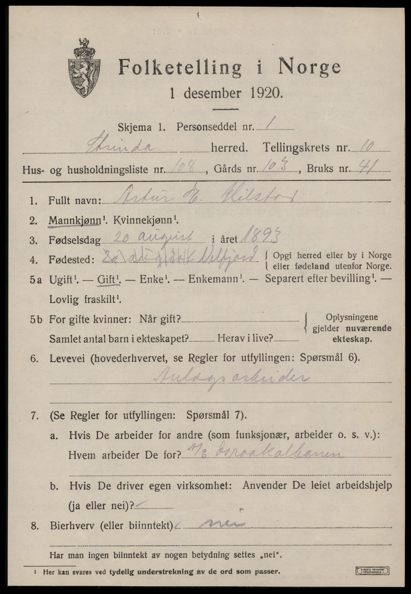 SAT, 1920 census for Strinda, 1920, p. 25560