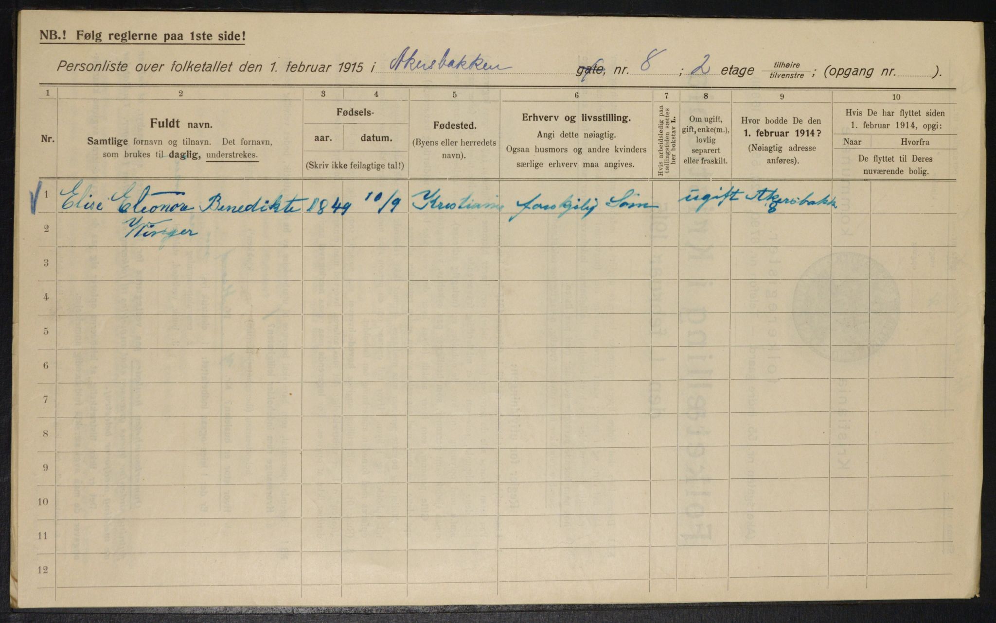 OBA, Municipal Census 1915 for Kristiania, 1915, p. 31