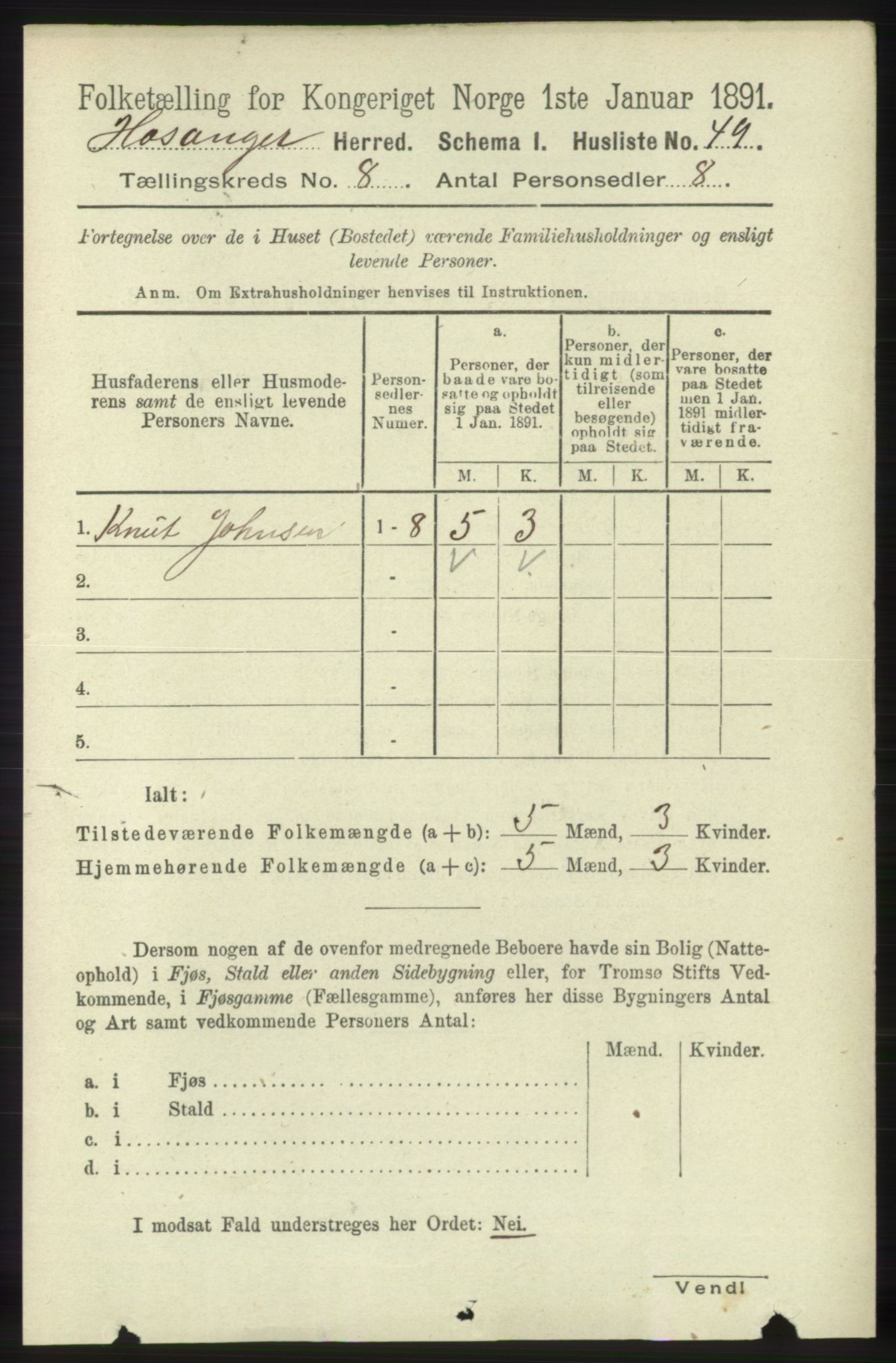 RA, 1891 census for 1253 Hosanger, 1891, p. 2949