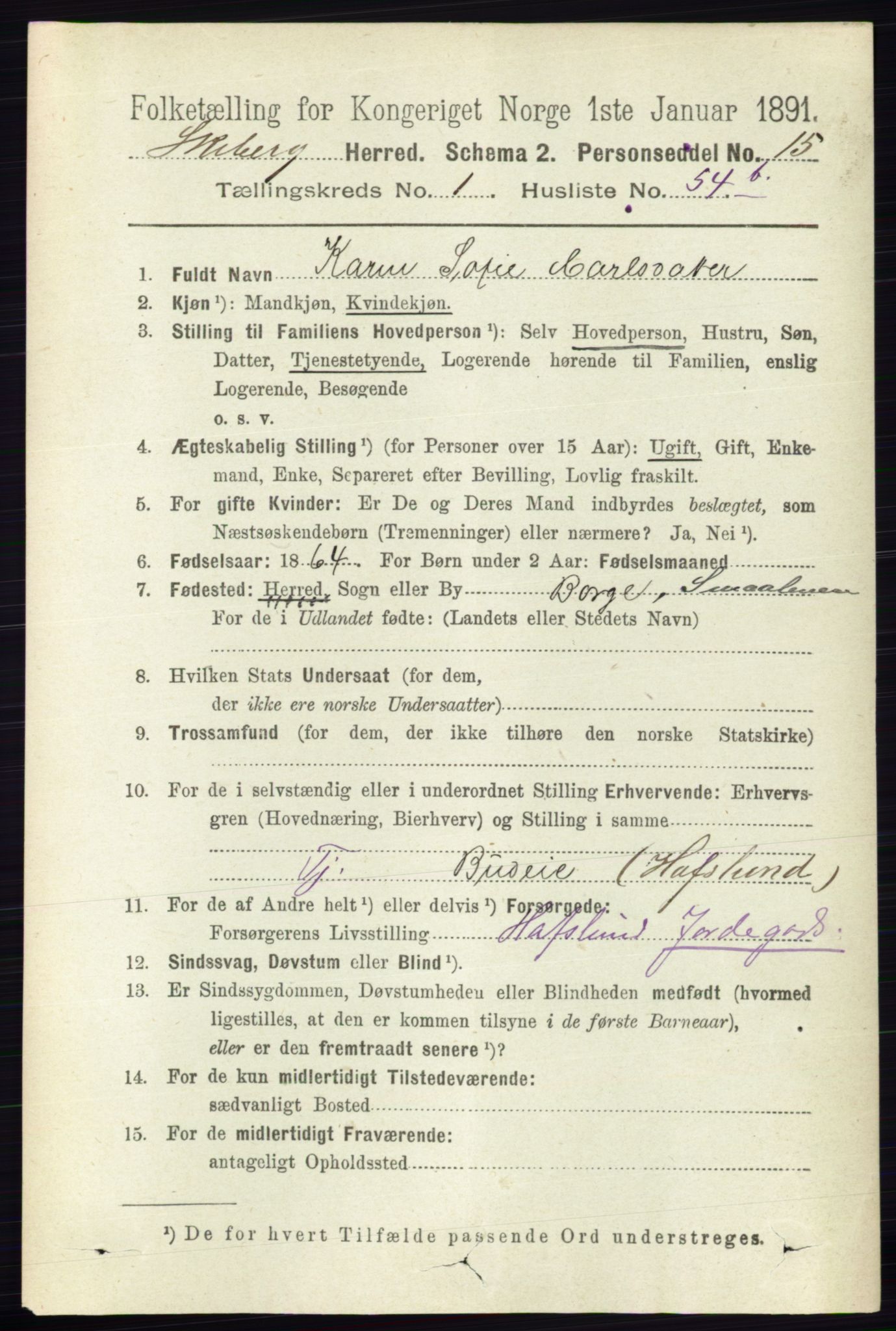 RA, 1891 census for 0115 Skjeberg, 1891, p. 798