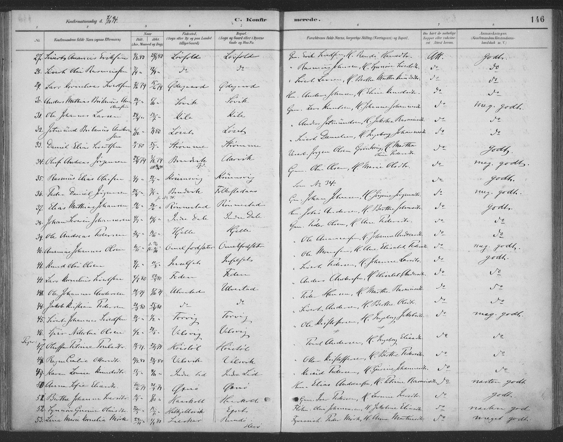 Ministerialprotokoller, klokkerbøker og fødselsregistre - Møre og Romsdal, AV/SAT-A-1454/511/L0142: Parish register (official) no. 511A09, 1891-1905, p. 146