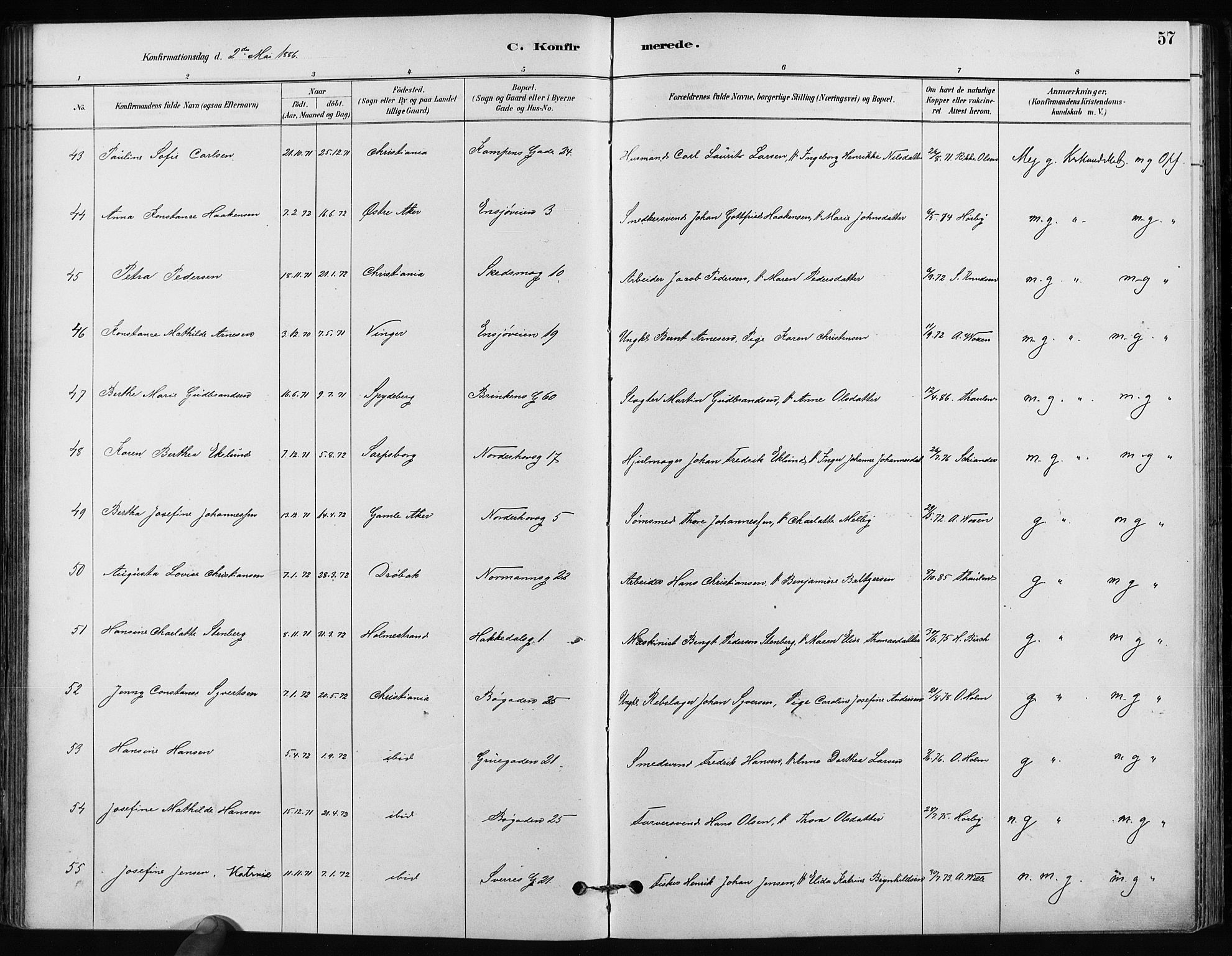 Kampen prestekontor Kirkebøker, AV/SAO-A-10853/F/Fa/L0002: Parish register (official) no. I 2, 1880-1888, p. 57