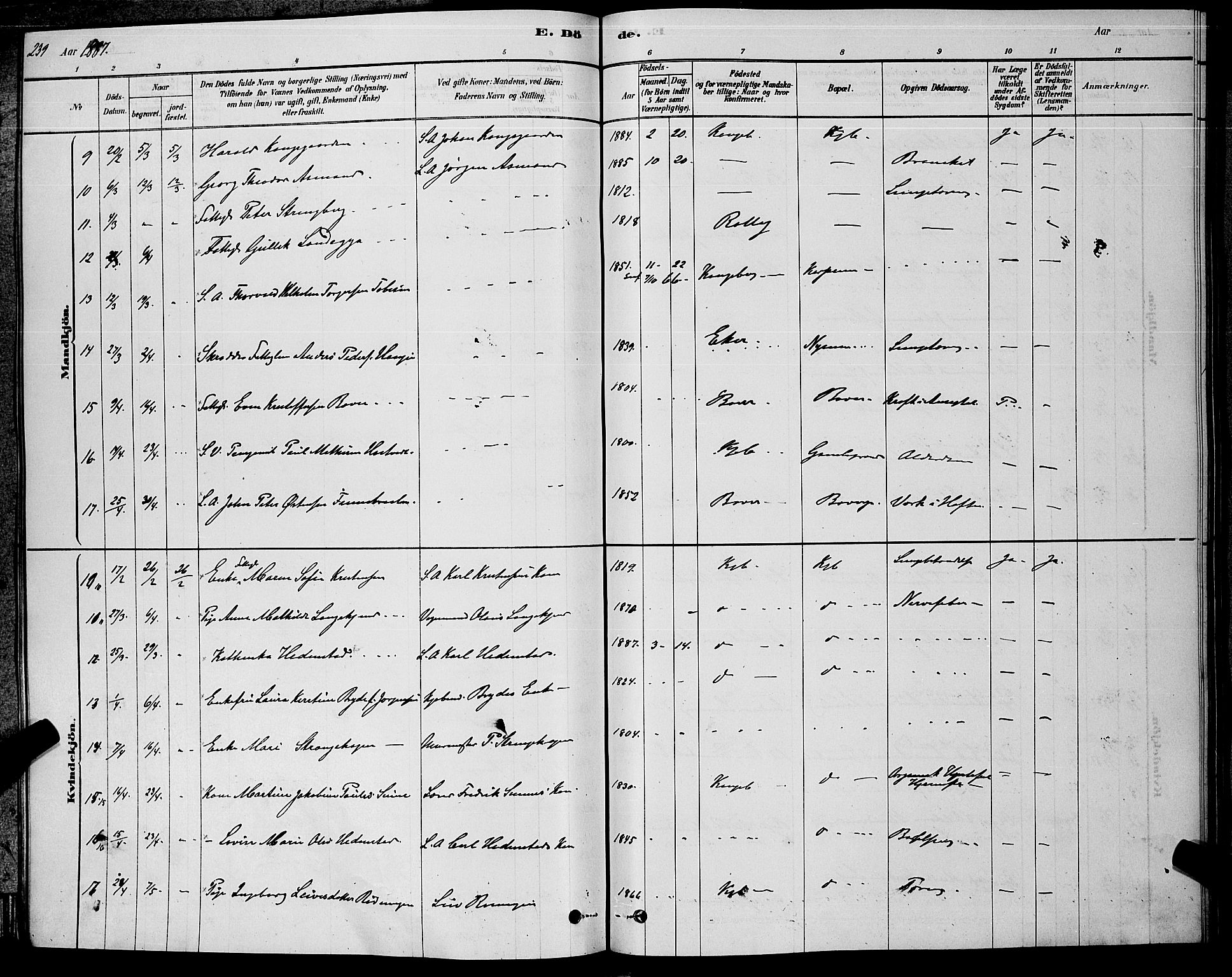 Kongsberg kirkebøker, AV/SAKO-A-22/G/Ga/L0005: Parish register (copy) no. 5, 1878-1889, p. 239