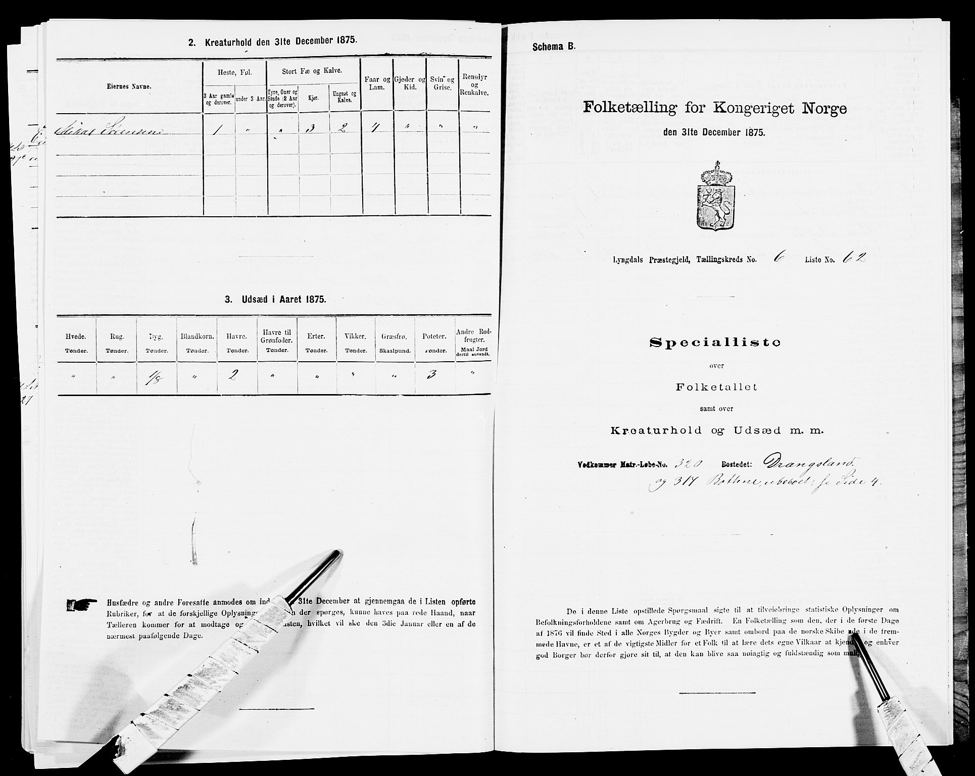 SAK, 1875 census for 1032P Lyngdal, 1875, p. 1088