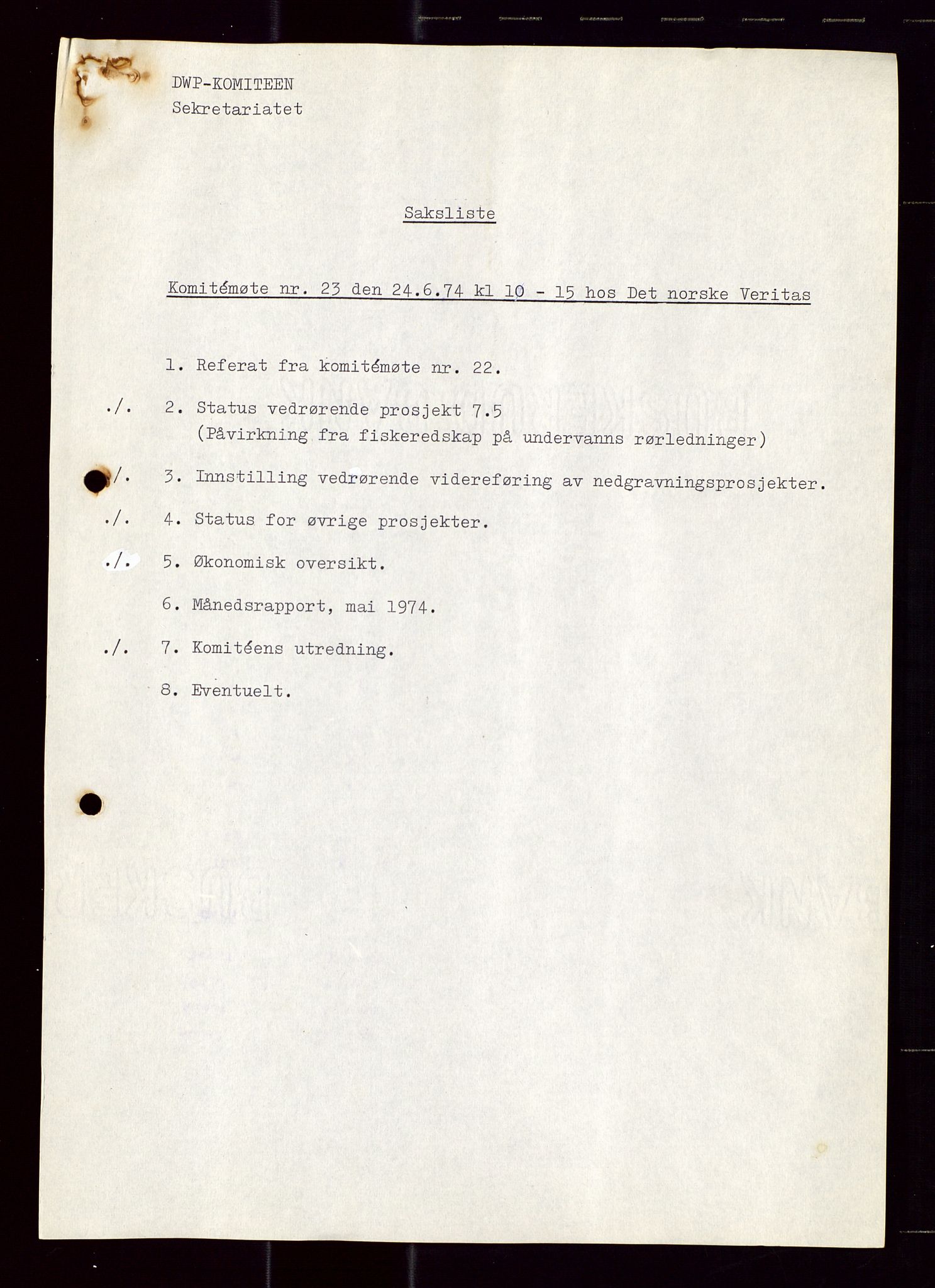 Industridepartementet, Oljekontoret, AV/SAST-A-101348/Di/L0001: DWP, møter juni - november, komiteemøter nr. 19 - 26, 1973-1974, p. 616