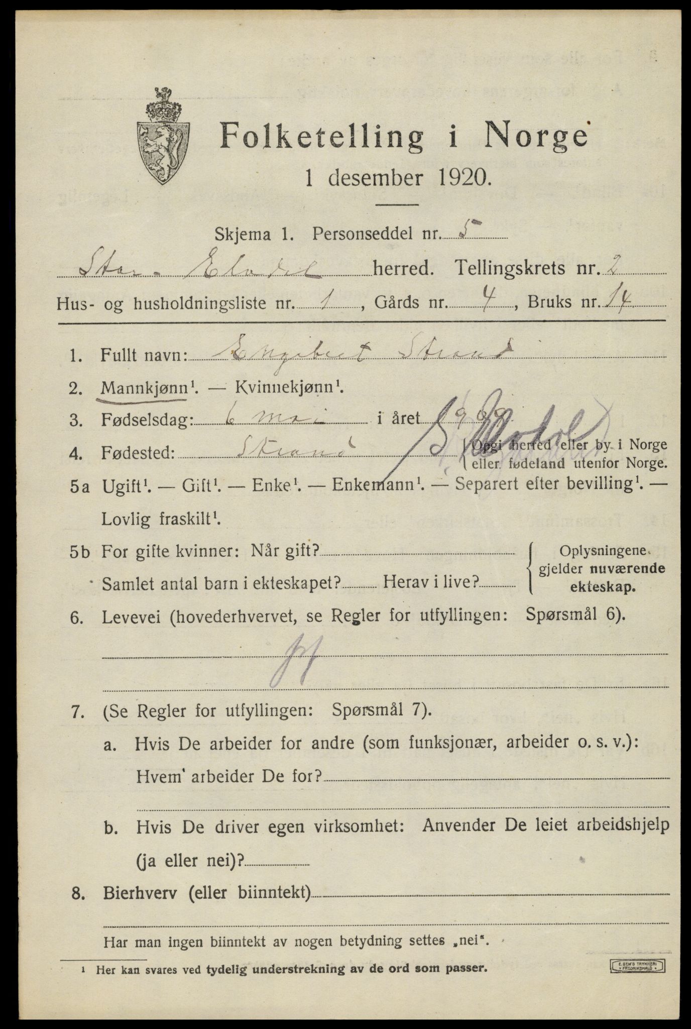 SAH, 1920 census for Stor-Elvdal, 1920, p. 2132