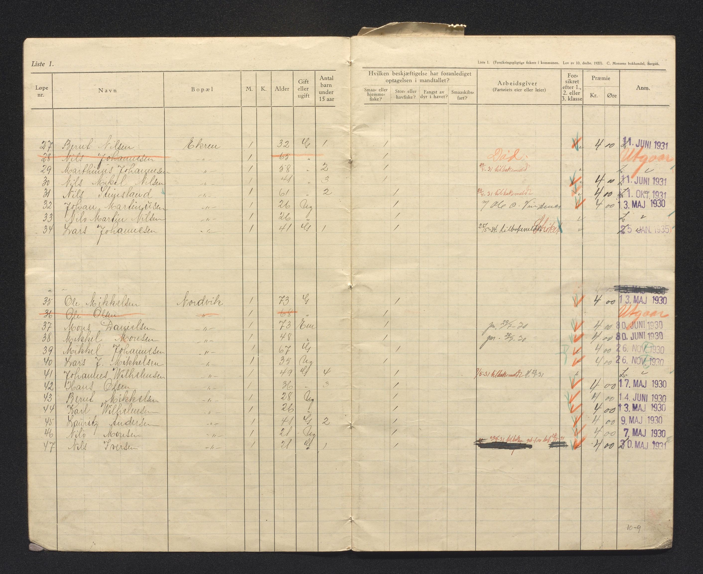 Fjell kommune. Fiskarmanntalsnemnda, IKAH/1246-352/F/Fa/L0001/0009: Fiskarmanntal / Fiskarmanntal, 1930