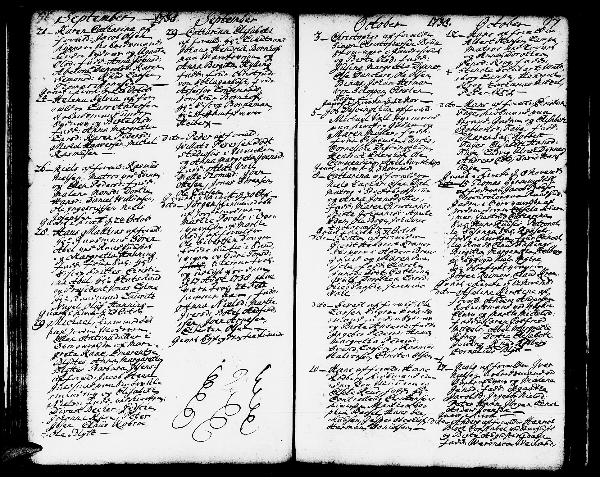 Domkirken sokneprestembete, AV/SAB-A-74801/H/Haa/L0002: Parish register (official) no. A 2, 1733-1750, p. 96-97
