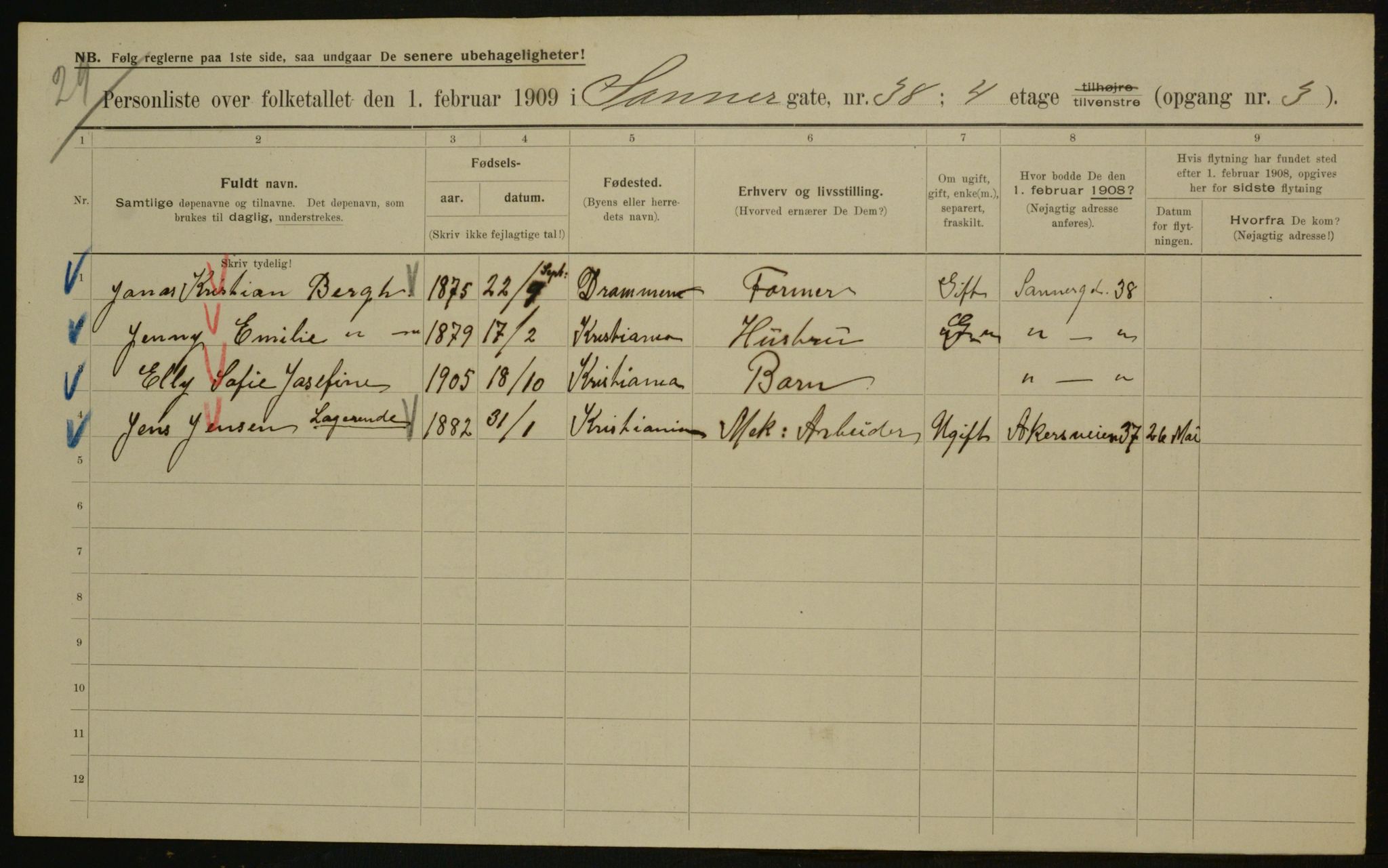 OBA, Municipal Census 1909 for Kristiania, 1909, p. 80984