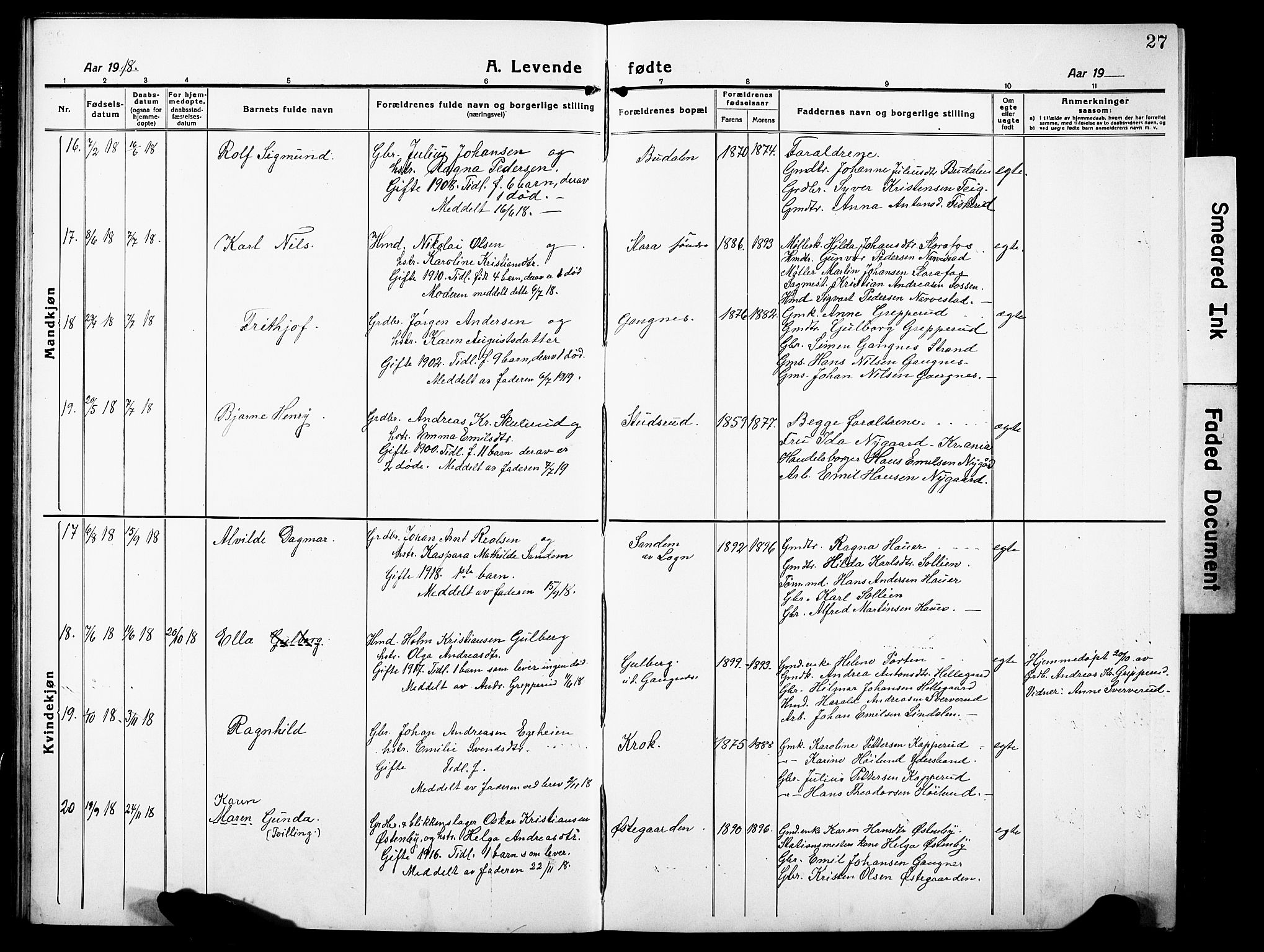 Høland prestekontor Kirkebøker, AV/SAO-A-10346a/G/Gb/L0002: Parish register (copy) no. II 2, 1915-1933, p. 27