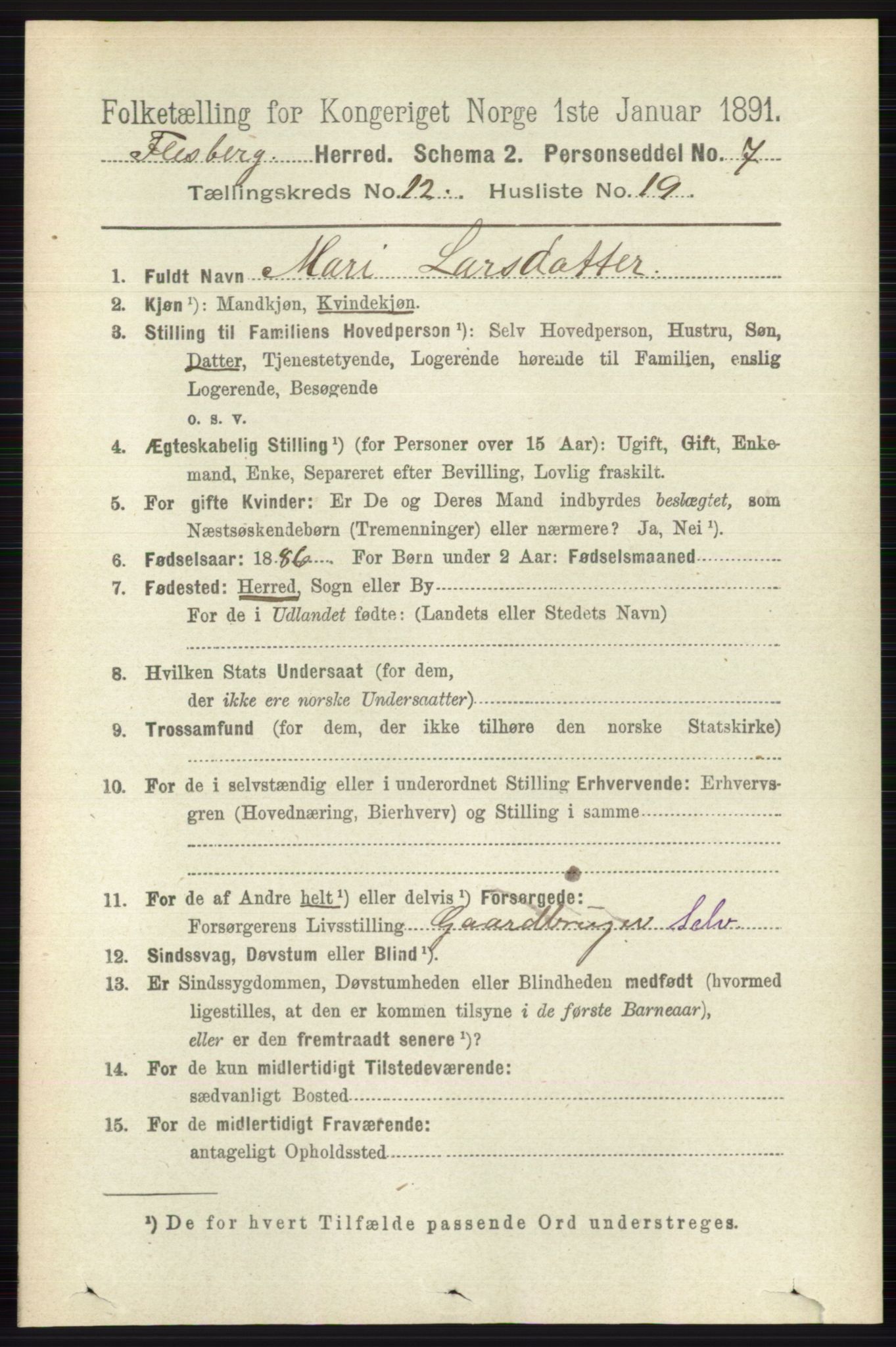 RA, 1891 census for 0631 Flesberg, 1891, p. 2170