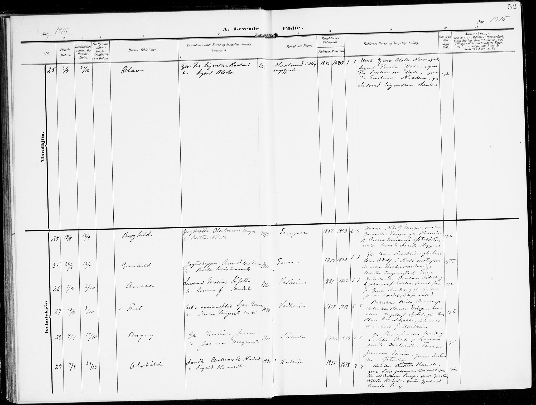 Lavik sokneprestembete, AV/SAB-A-80901: Parish register (official) no. C 2, 1904-1921, p. 52