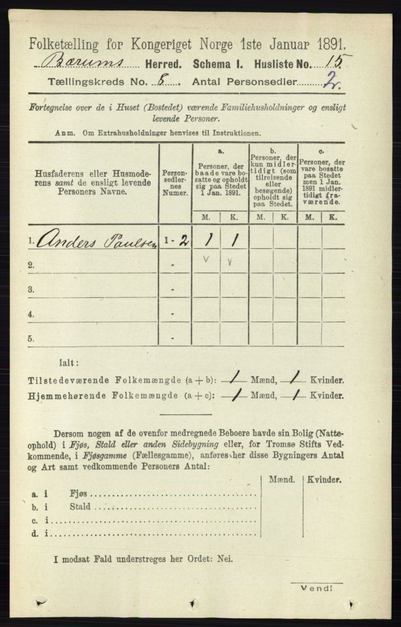 RA, 1891 census for 0219 Bærum, 1891, p. 4455