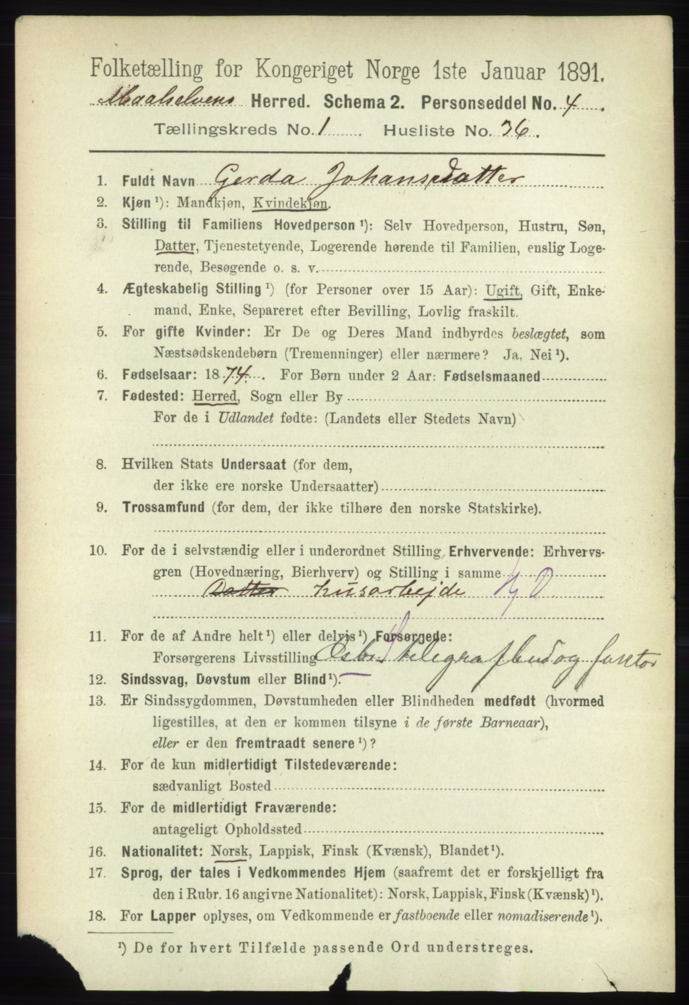 RA, 1891 census for 1924 Målselv, 1891, p. 257