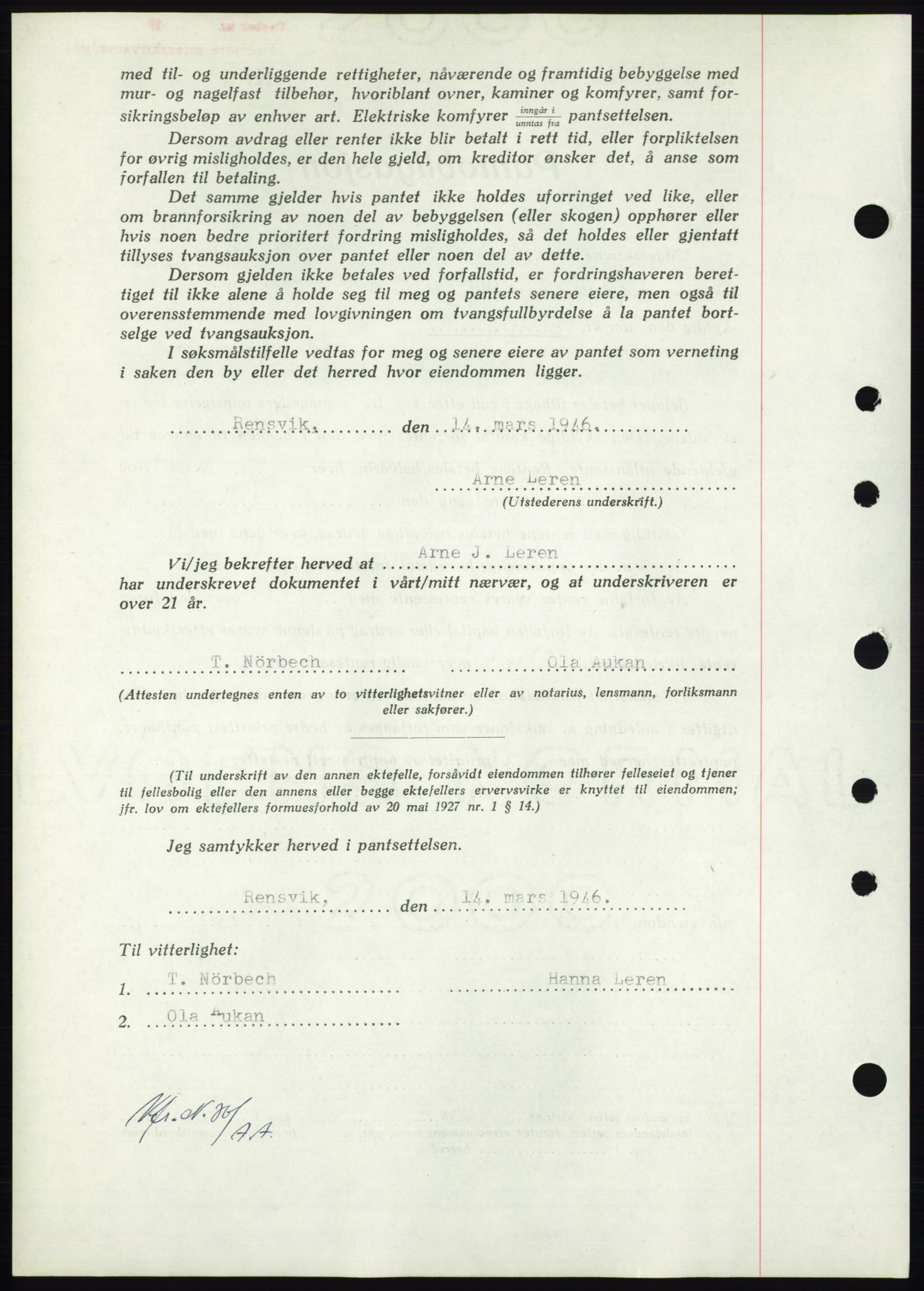 Nordmøre sorenskriveri, AV/SAT-A-4132/1/2/2Ca: Mortgage book no. B93b, 1946-1946, Diary no: : 408/1946