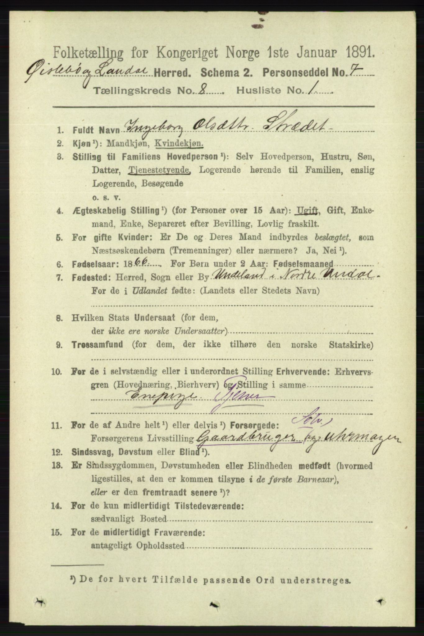 RA, 1891 census for 1021 Øyslebø og Laudal, 1891, p. 2111