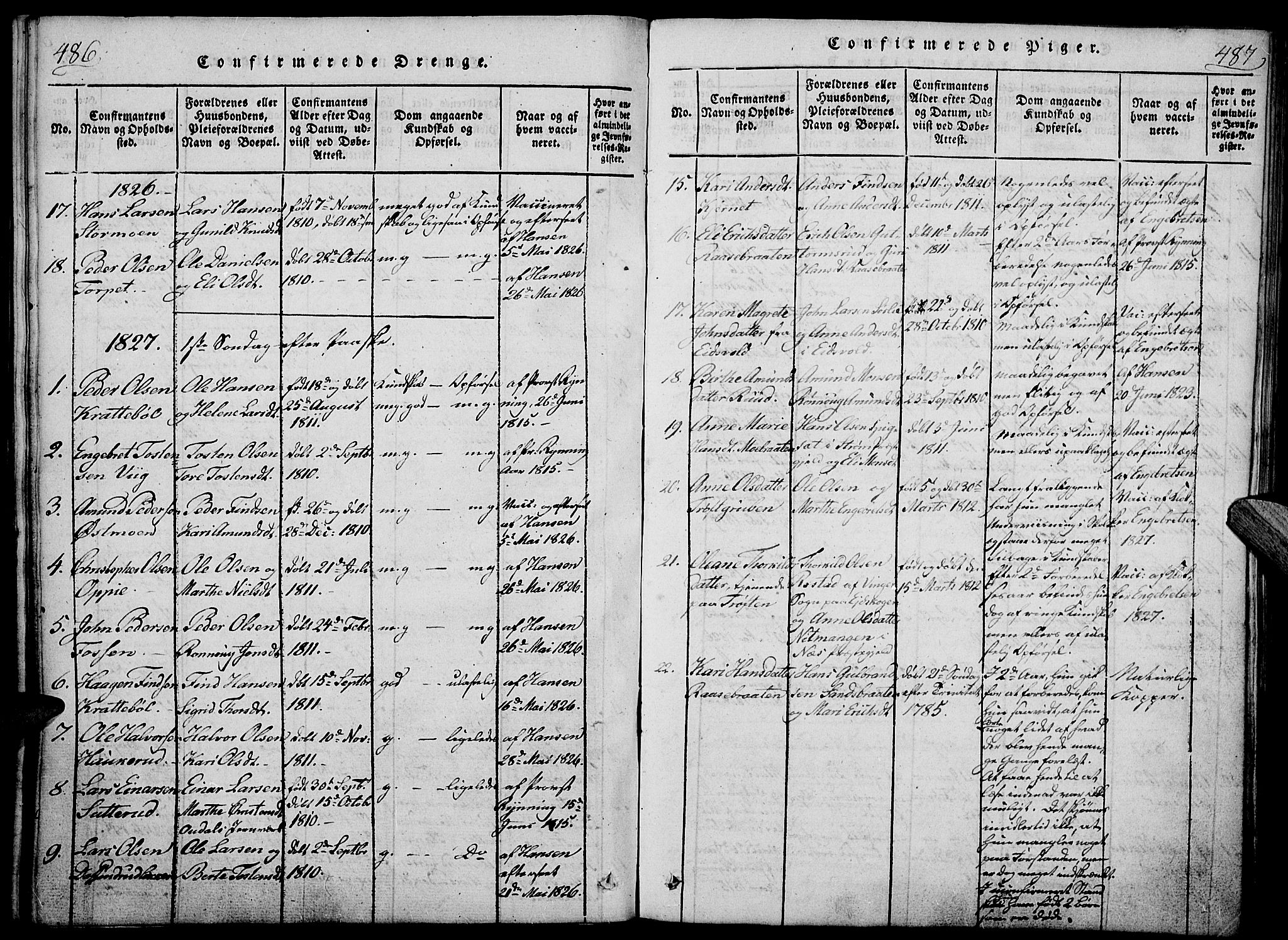 Nord-Odal prestekontor, AV/SAH-PREST-032/H/Ha/Haa/L0001: Parish register (official) no. 1, 1819-1838, p. 486-487