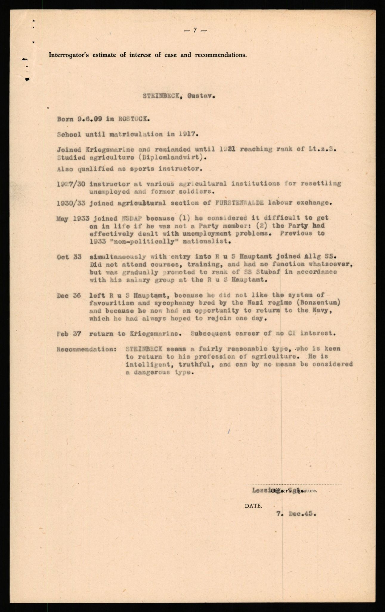 Forsvaret, Forsvarets overkommando II, AV/RA-RAFA-3915/D/Db/L0032: CI Questionaires. Tyske okkupasjonsstyrker i Norge. Tyskere., 1945-1946, p. 446