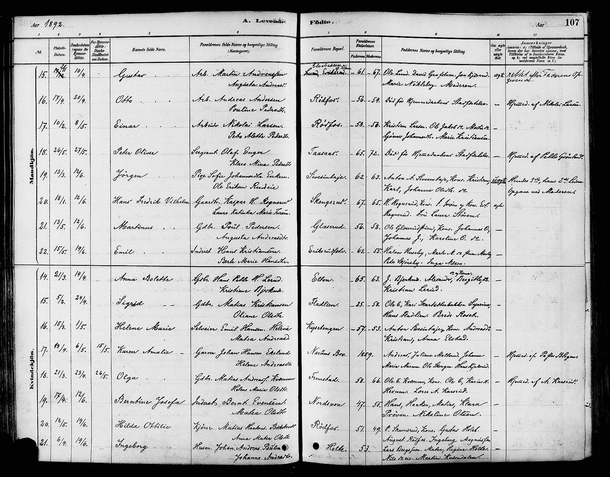 Vestre Toten prestekontor, AV/SAH-PREST-108/H/Ha/Haa/L0009: Parish register (official) no. 9, 1878-1894, p. 107