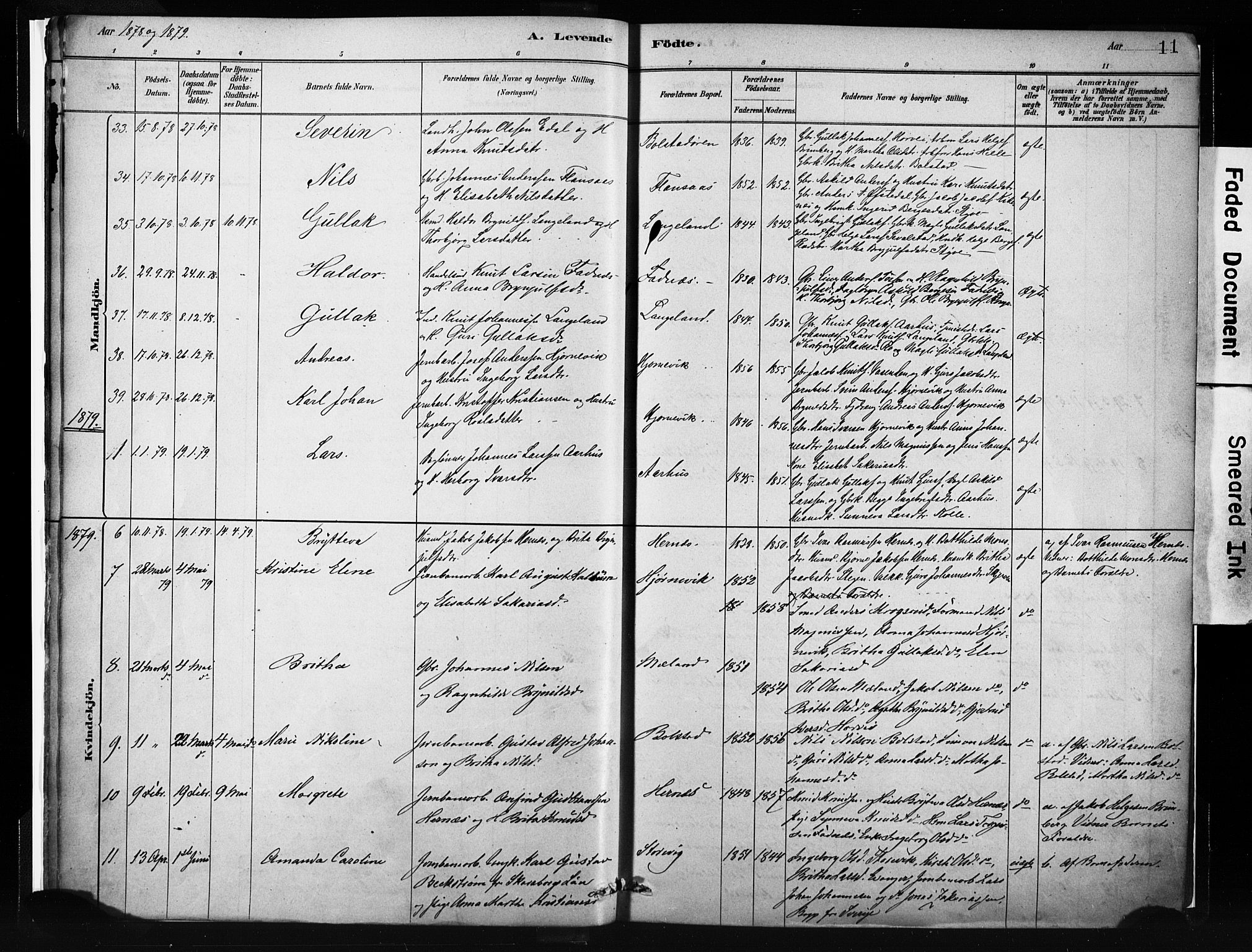 Evanger sokneprestembete, AV/SAB-A-99924: Parish register (official) no. A 1, 1877-1899, p. 11