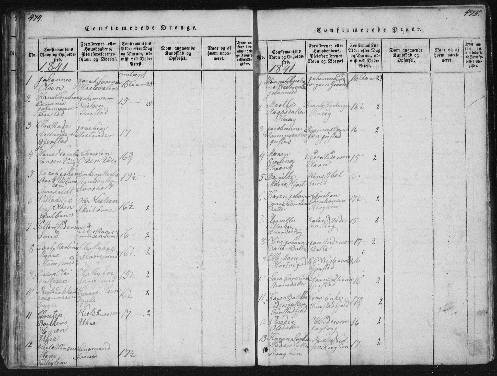 Ministerialprotokoller, klokkerbøker og fødselsregistre - Nordland, AV/SAT-A-1459/881/L1164: Parish register (copy) no. 881C01, 1818-1853, p. 474-475