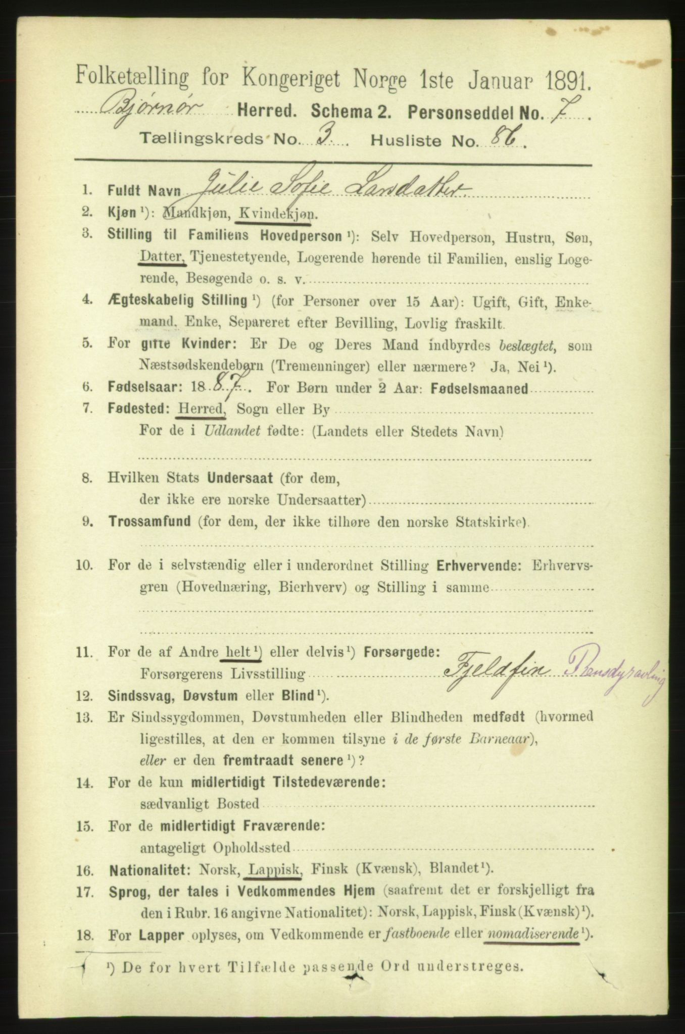 RA, 1891 census for 1632 Bjørnør, 1891, p. 1786