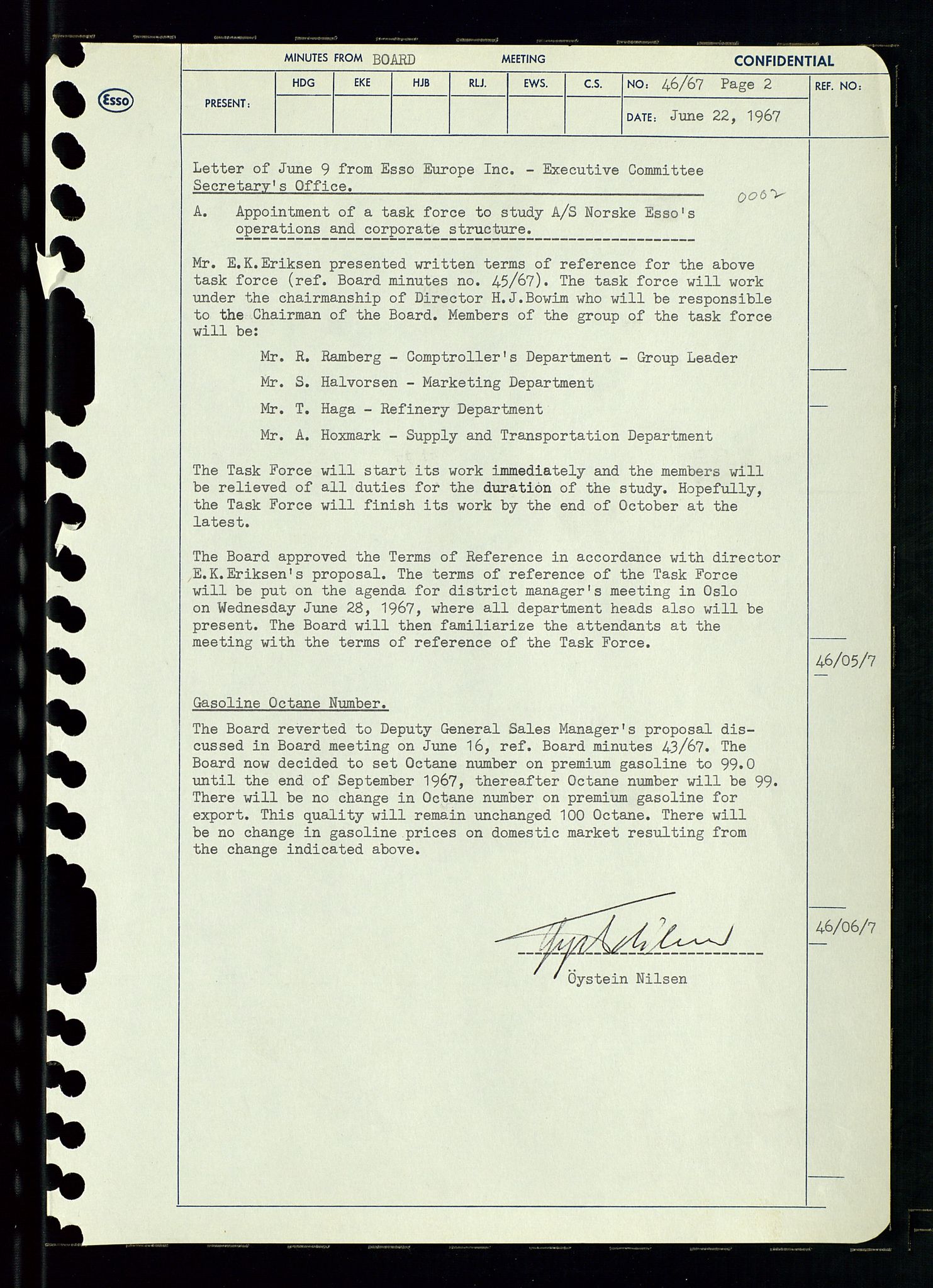 Pa 0982 - Esso Norge A/S, AV/SAST-A-100448/A/Aa/L0002/0003: Den administrerende direksjon Board minutes (styrereferater) / Den administrerende direksjon Board minutes (styrereferater), 1967, p. 94