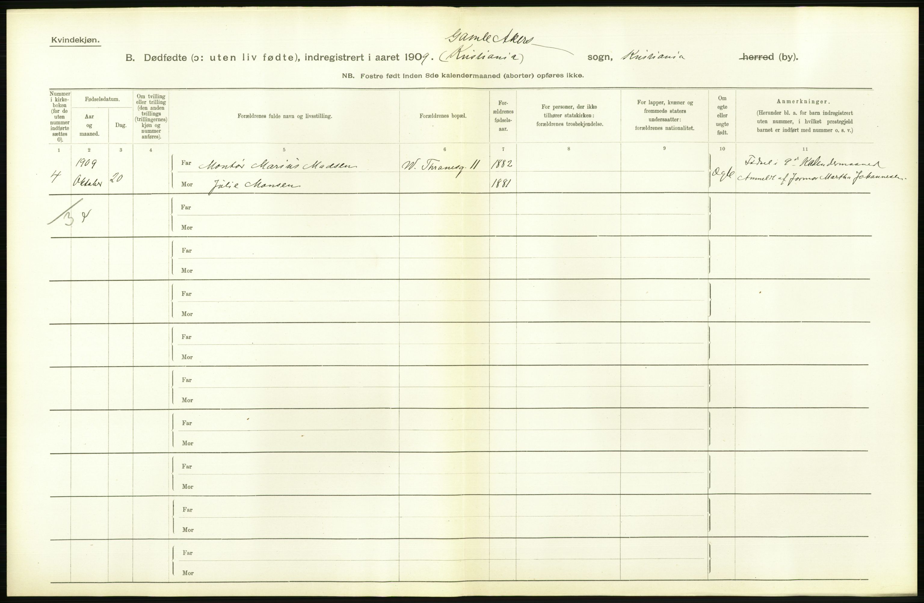 Statistisk sentralbyrå, Sosiodemografiske emner, Befolkning, RA/S-2228/D/Df/Dfa/Dfag/L0010: Kristiania: Døde, dødfødte., 1909, p. 598