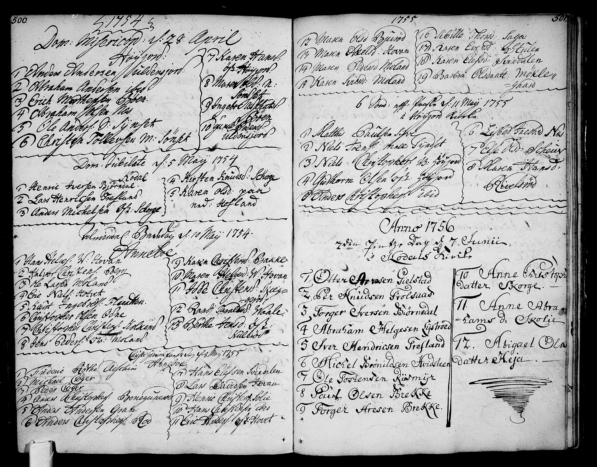 Andebu kirkebøker, AV/SAKO-A-336/F/Fa/L0002: Parish register (official) no. 2, 1733-1802, p. 500-501