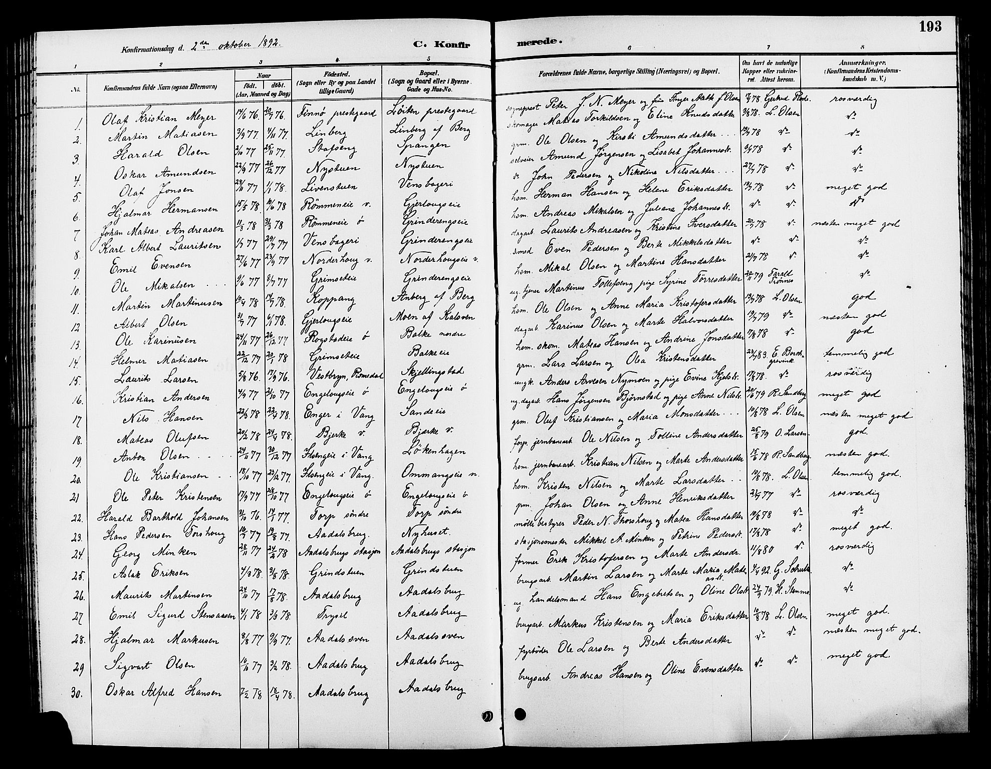 Løten prestekontor, SAH/PREST-022/L/La/L0006: Parish register (copy) no. 6, 1892-1909, p. 193