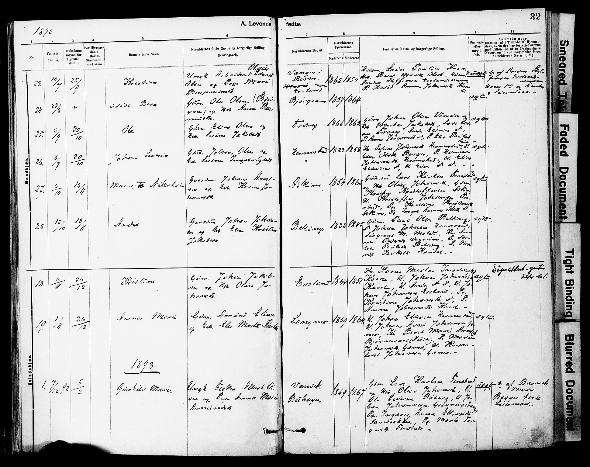 Ministerialprotokoller, klokkerbøker og fødselsregistre - Sør-Trøndelag, SAT/A-1456/646/L0615: Parish register (official) no. 646A13, 1885-1900, p. 32