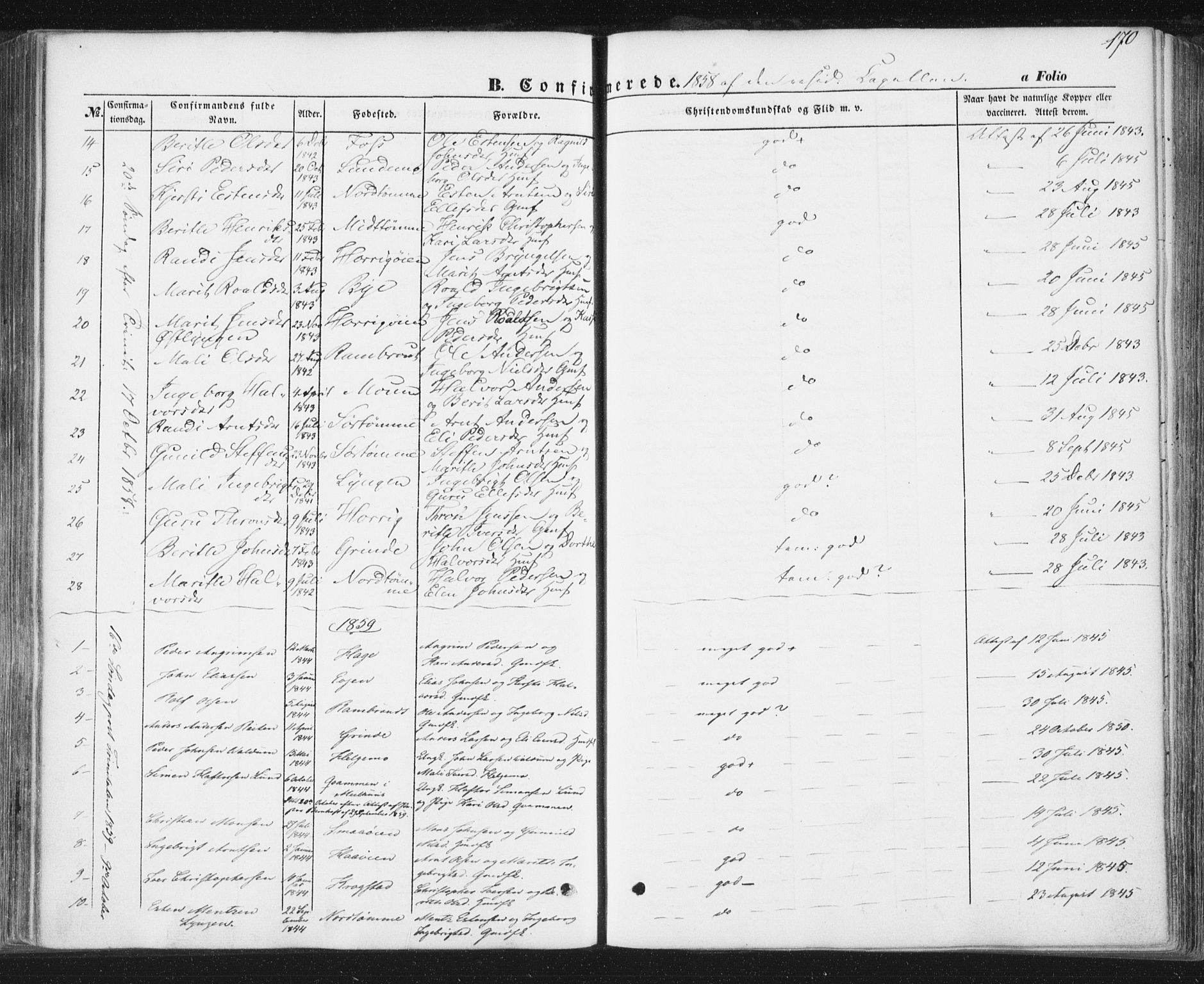 Ministerialprotokoller, klokkerbøker og fødselsregistre - Sør-Trøndelag, SAT/A-1456/692/L1103: Parish register (official) no. 692A03, 1849-1870, p. 170