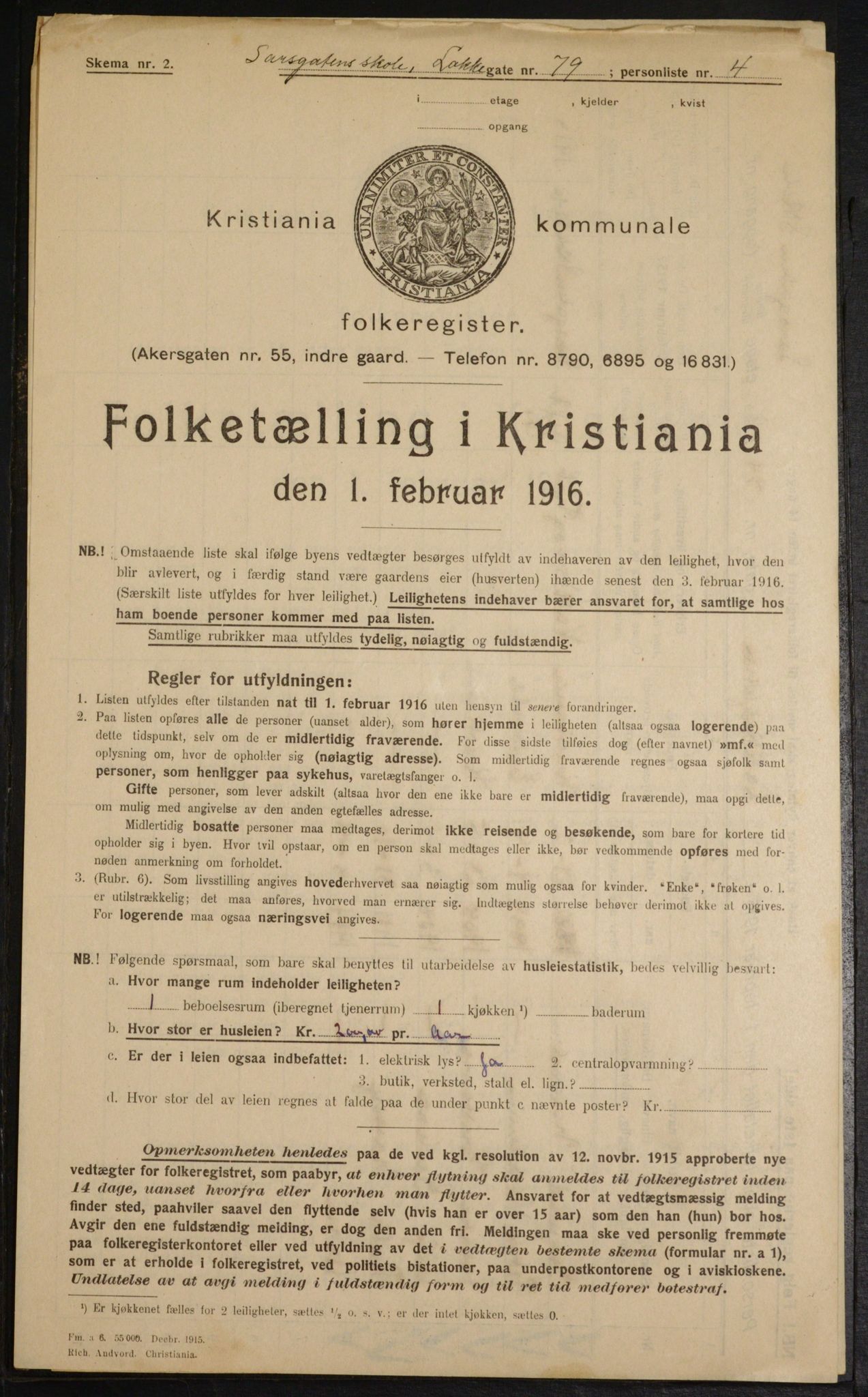 OBA, Municipal Census 1916 for Kristiania, 1916, p. 57452