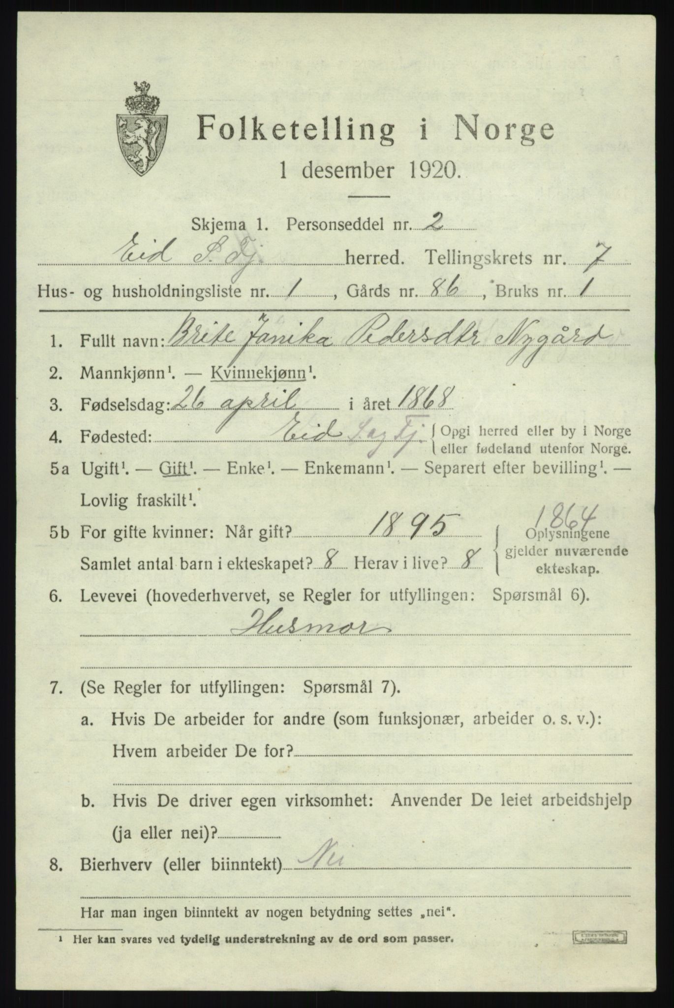 SAB, 1920 census for Eid, 1920, p. 3474