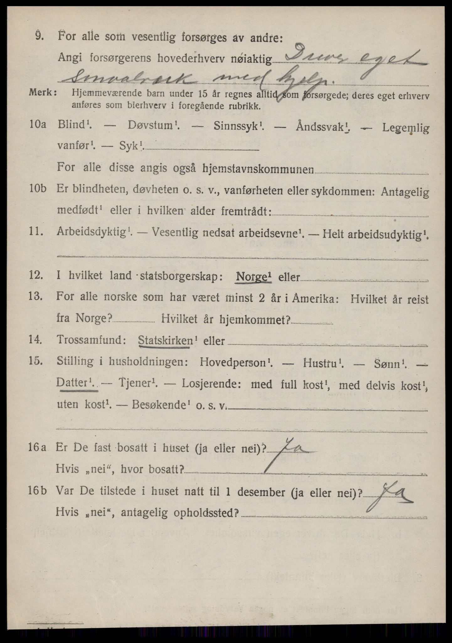 SAT, 1920 census for Vatne, 1920, p. 3107