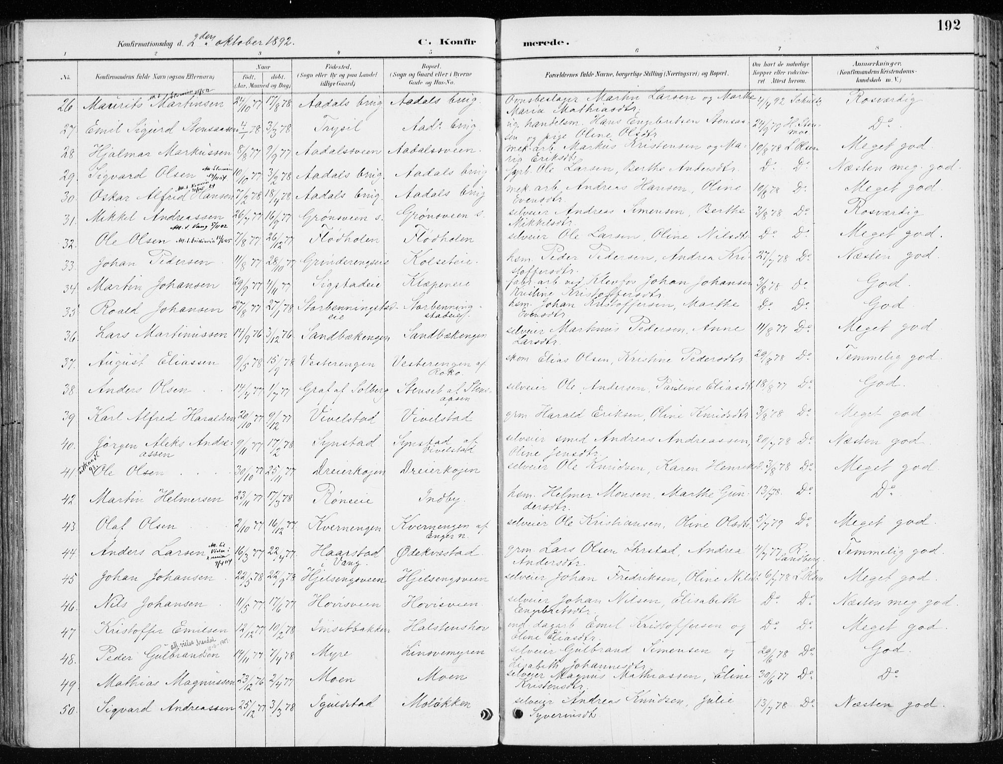 Løten prestekontor, AV/SAH-PREST-022/K/Ka/L0010: Parish register (official) no. 10, 1892-1907, p. 192