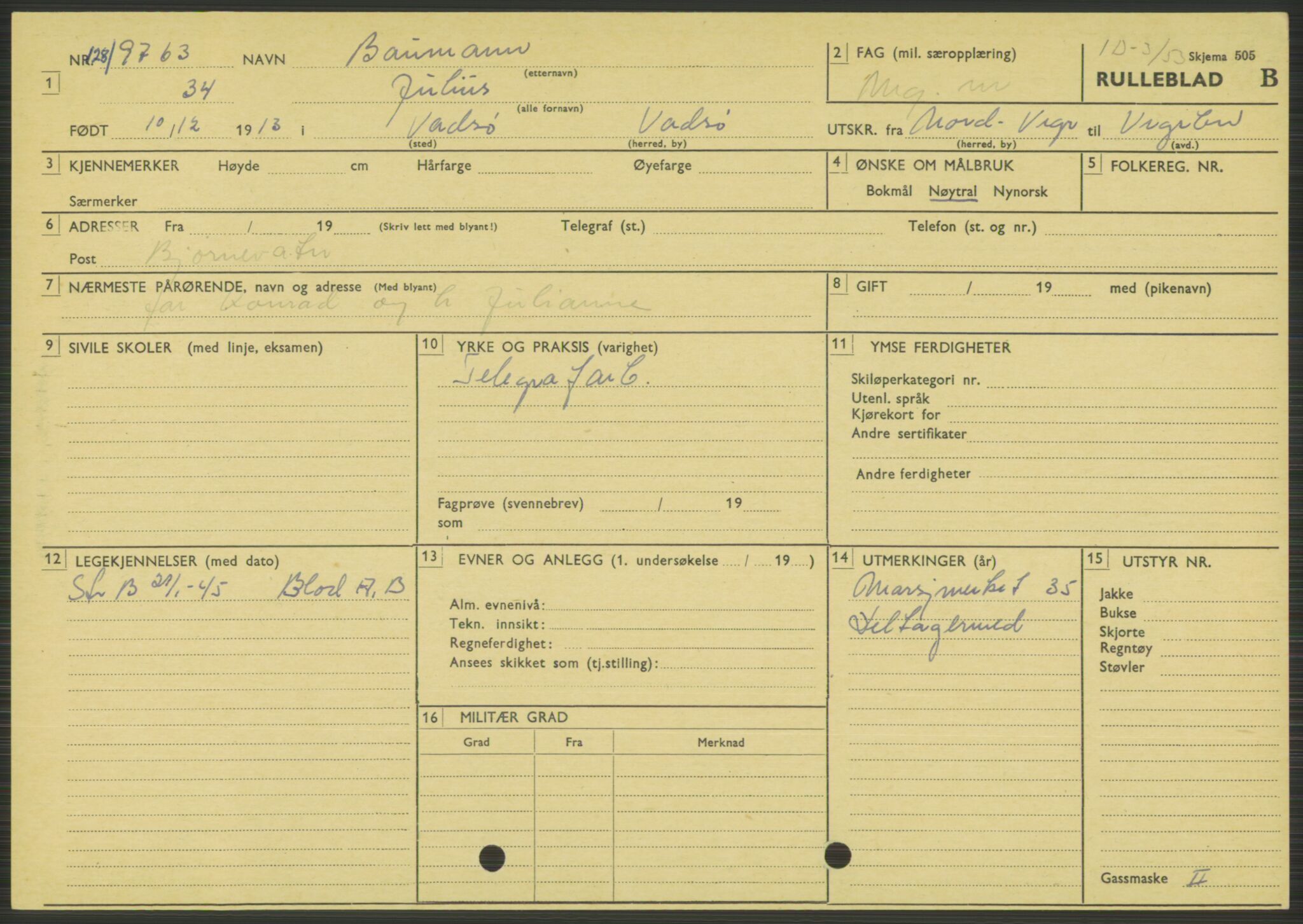 Forsvaret, Varanger bataljon, AV/RA-RAFA-2258/1/D/L0444: Rulleblad for menige født 1913-1914, 1913-1914, p. 32