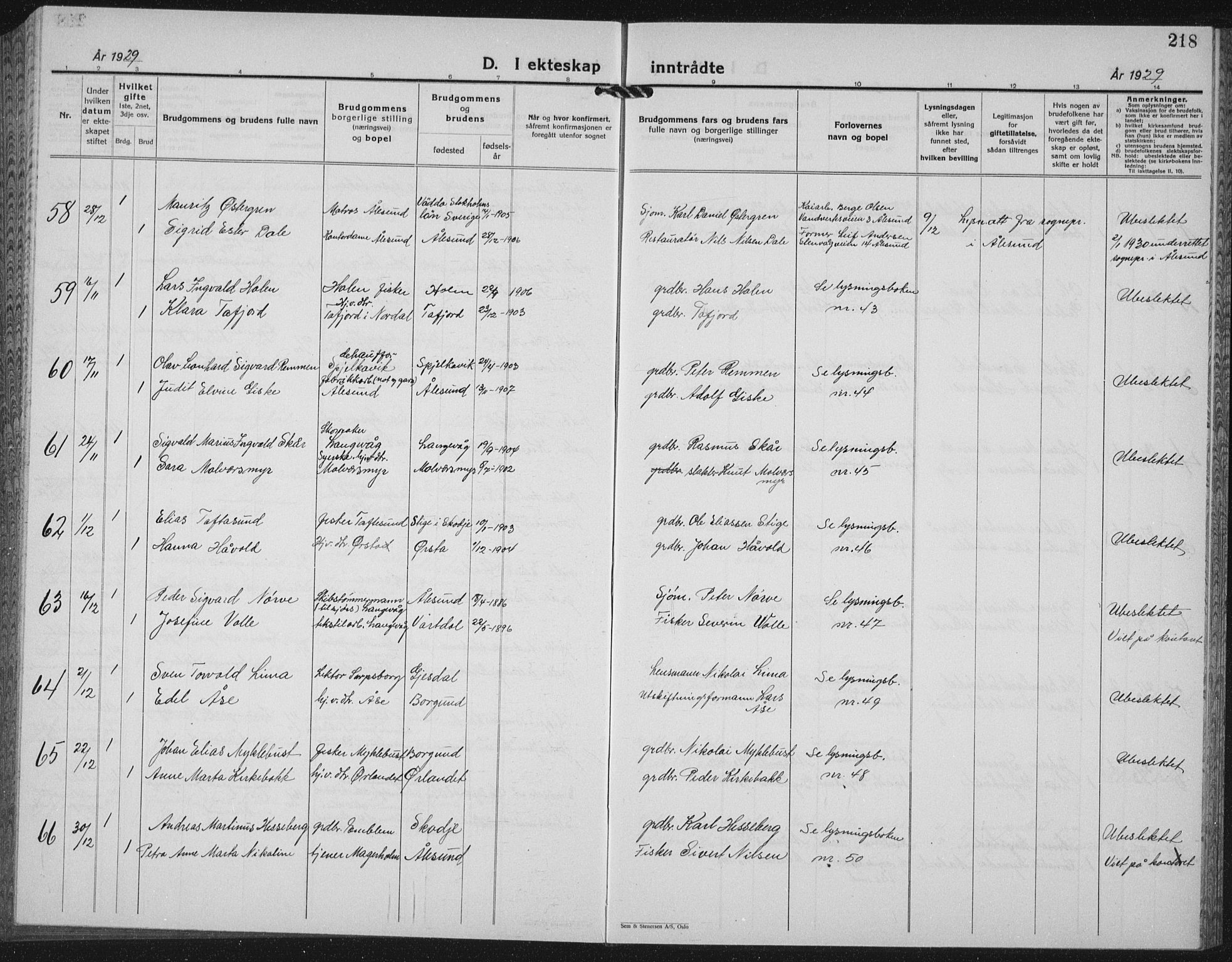 Ministerialprotokoller, klokkerbøker og fødselsregistre - Møre og Romsdal, AV/SAT-A-1454/528/L0436: Parish register (copy) no. 528C17, 1927-1939, p. 218