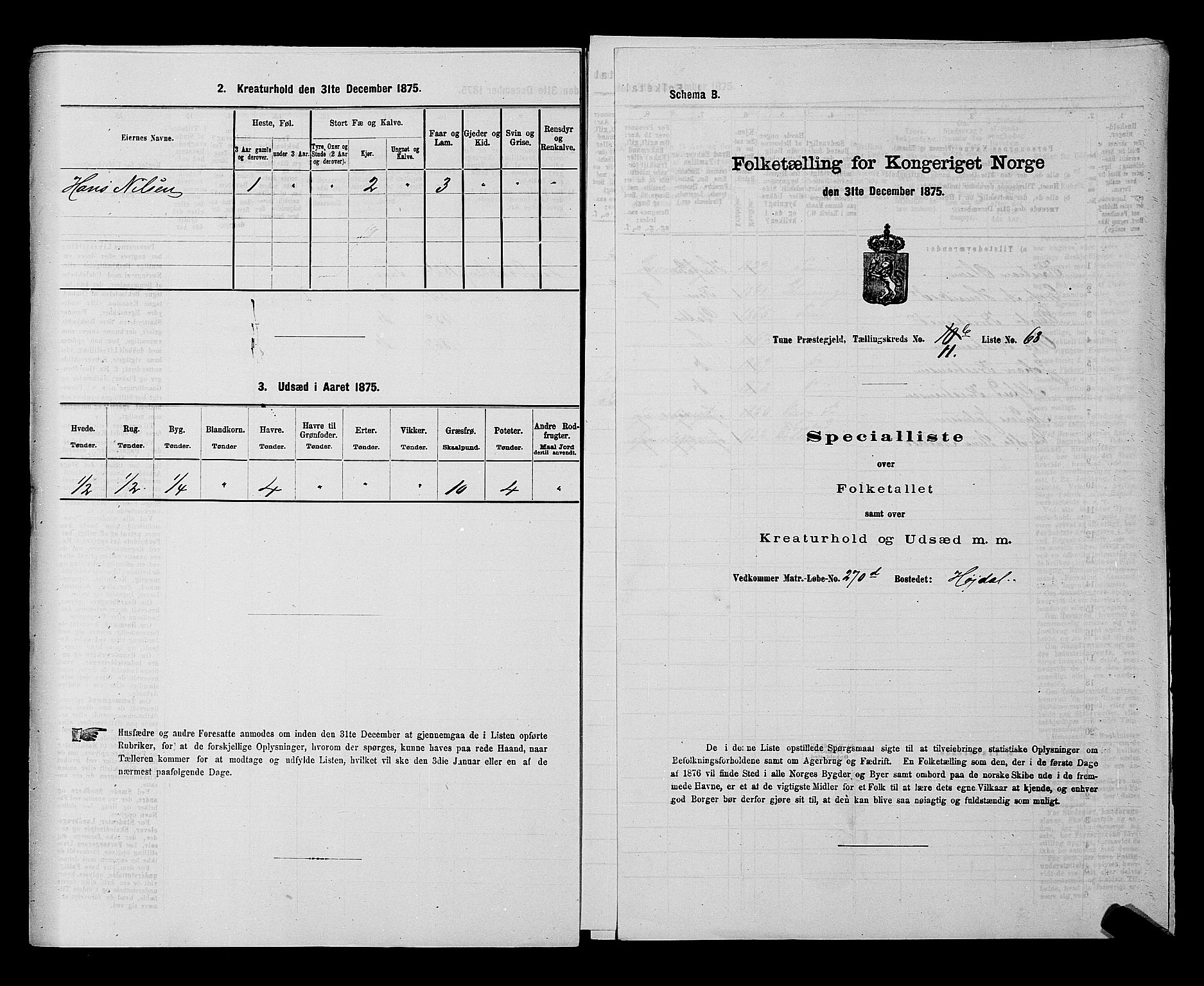 RA, 1875 census for 0130P Tune, 1875, p. 1852