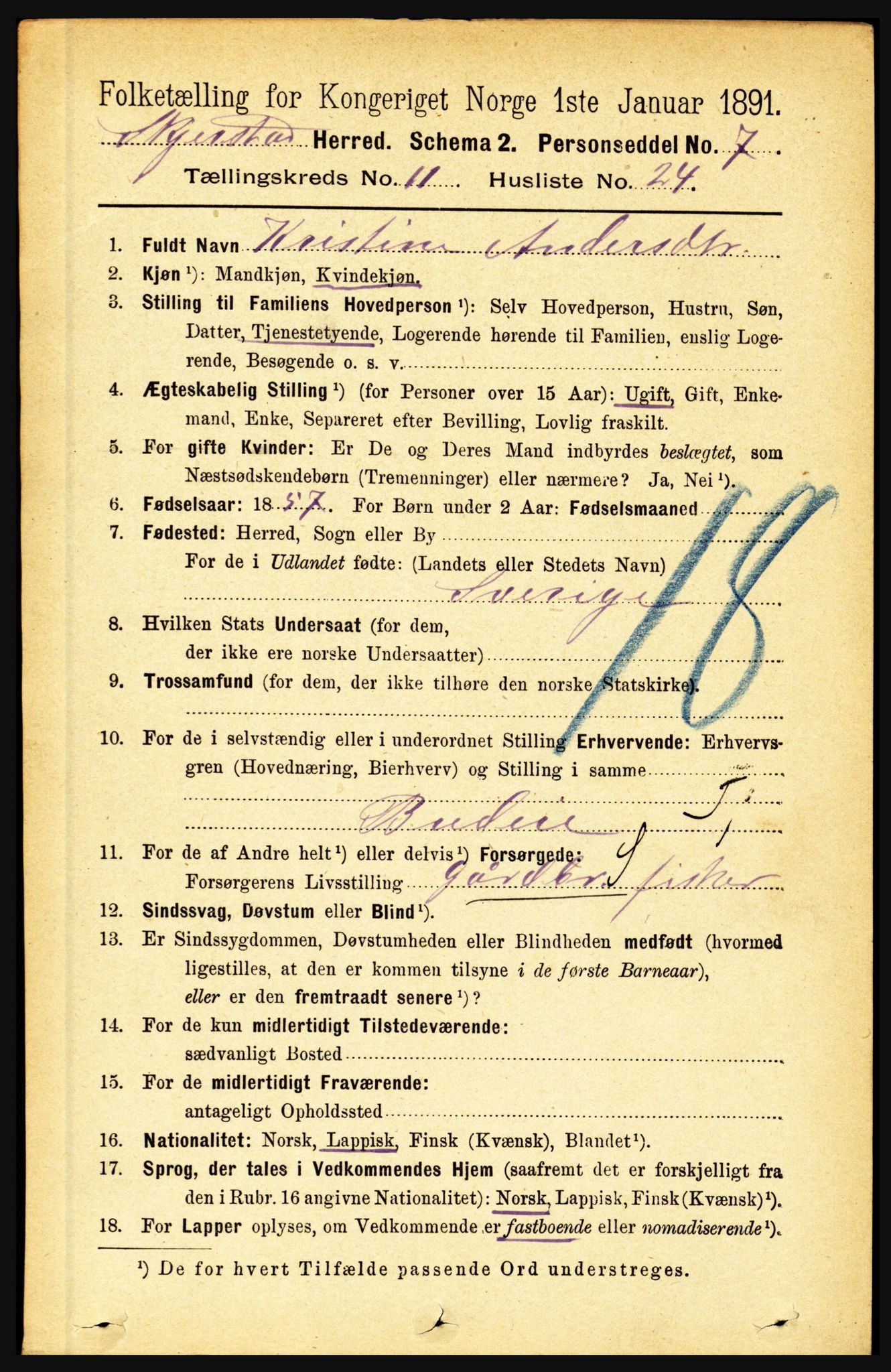 RA, 1891 census for 1842 Skjerstad, 1891, p. 3765