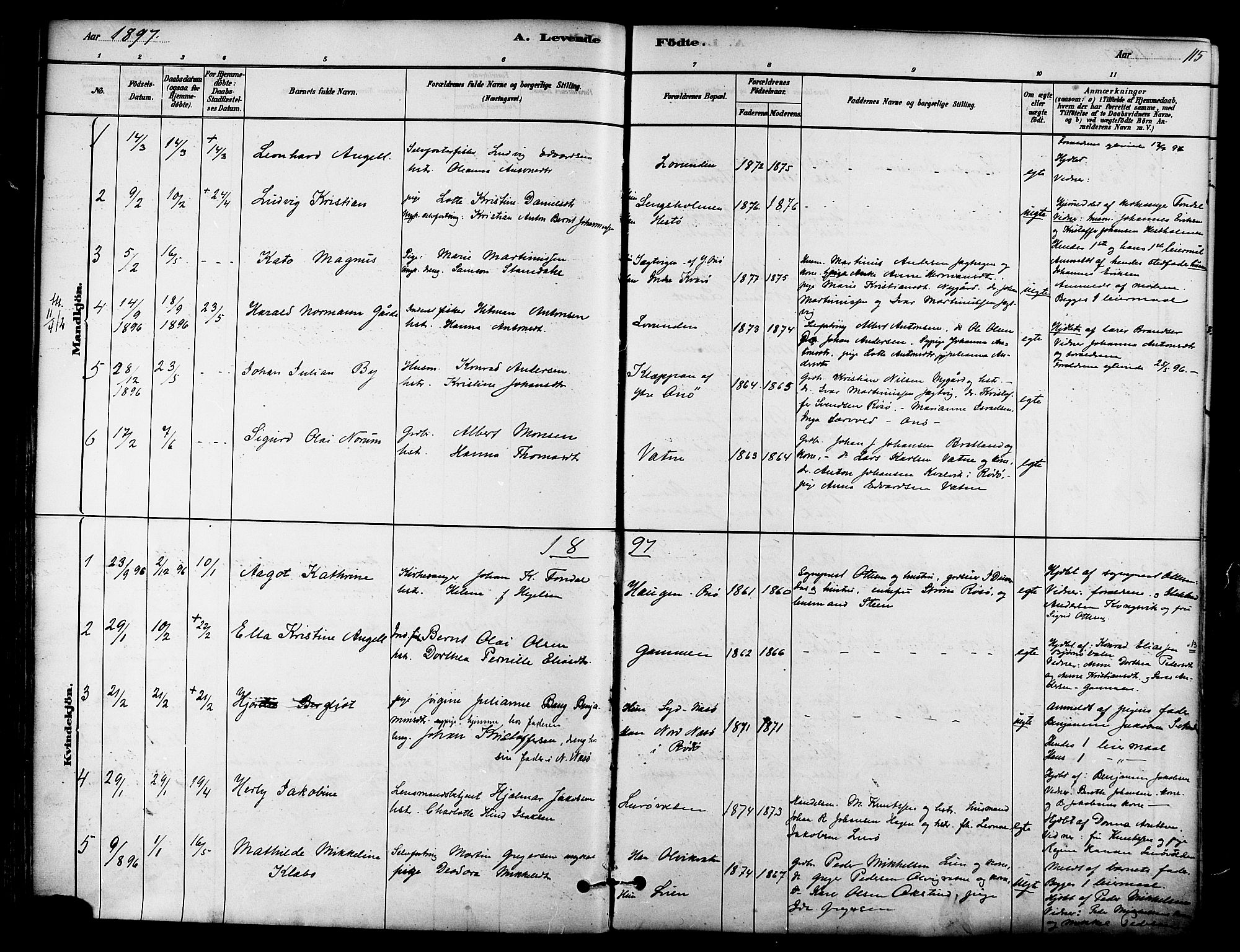 Ministerialprotokoller, klokkerbøker og fødselsregistre - Nordland, SAT/A-1459/839/L0568: Parish register (official) no. 839A05, 1880-1902, p. 115