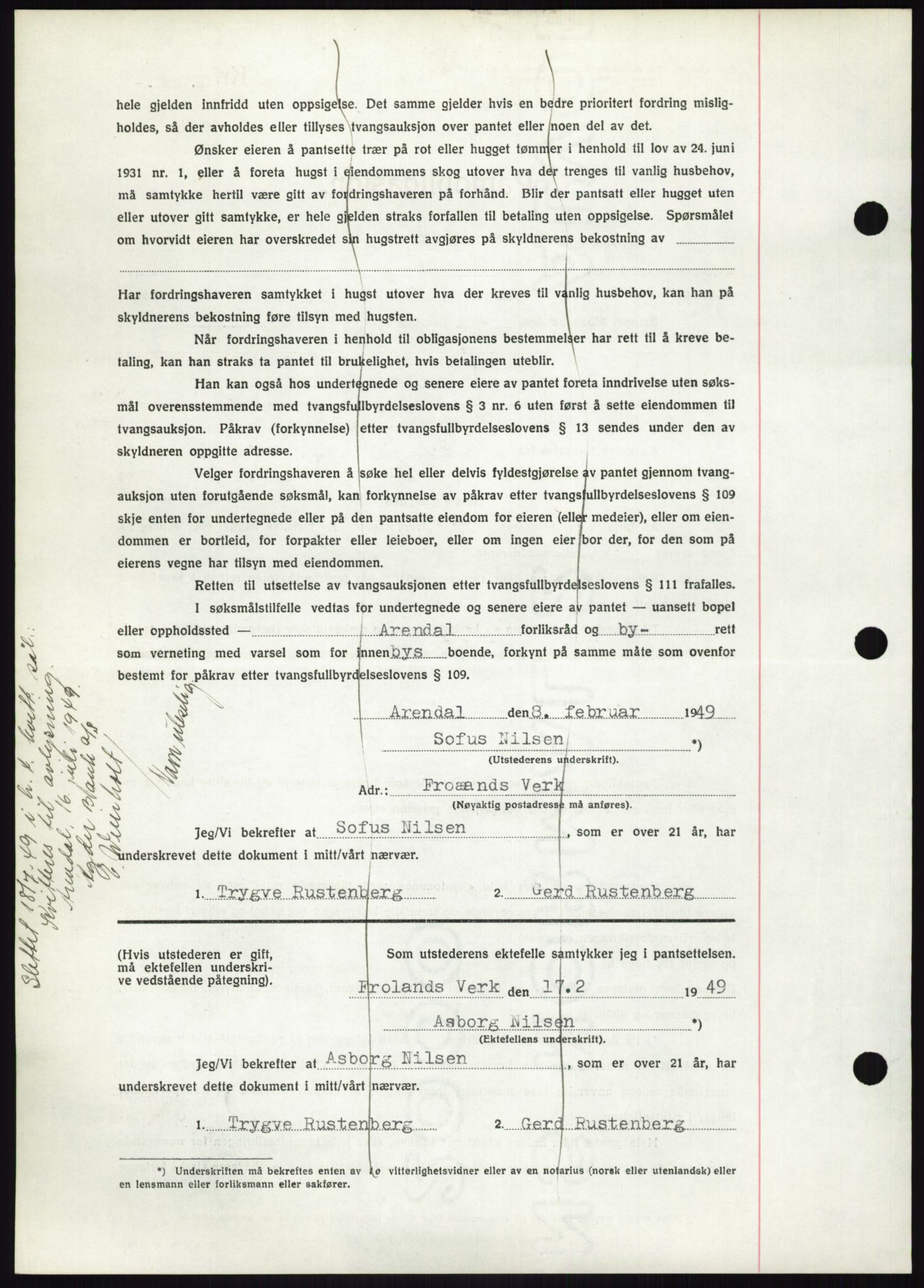 Nedenes sorenskriveri, SAK/1221-0006/G/Gb/Gbb/L0006: Mortgage book no. B6, 1948-1949, Diary no: : 302/1949
