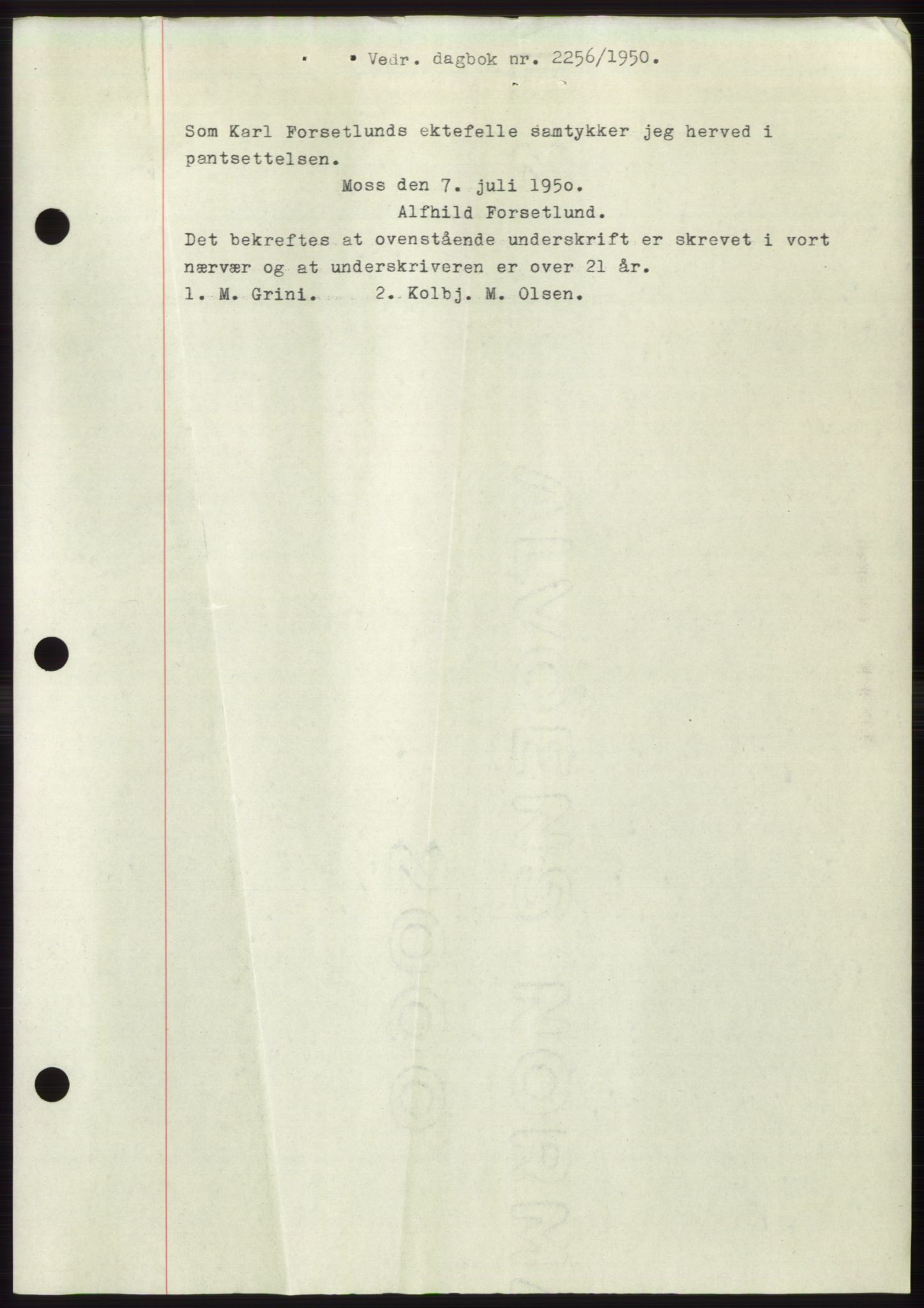 Moss sorenskriveri, AV/SAO-A-10168: Mortgage book no. B24, 1950-1950, Diary no: : 2256/1950