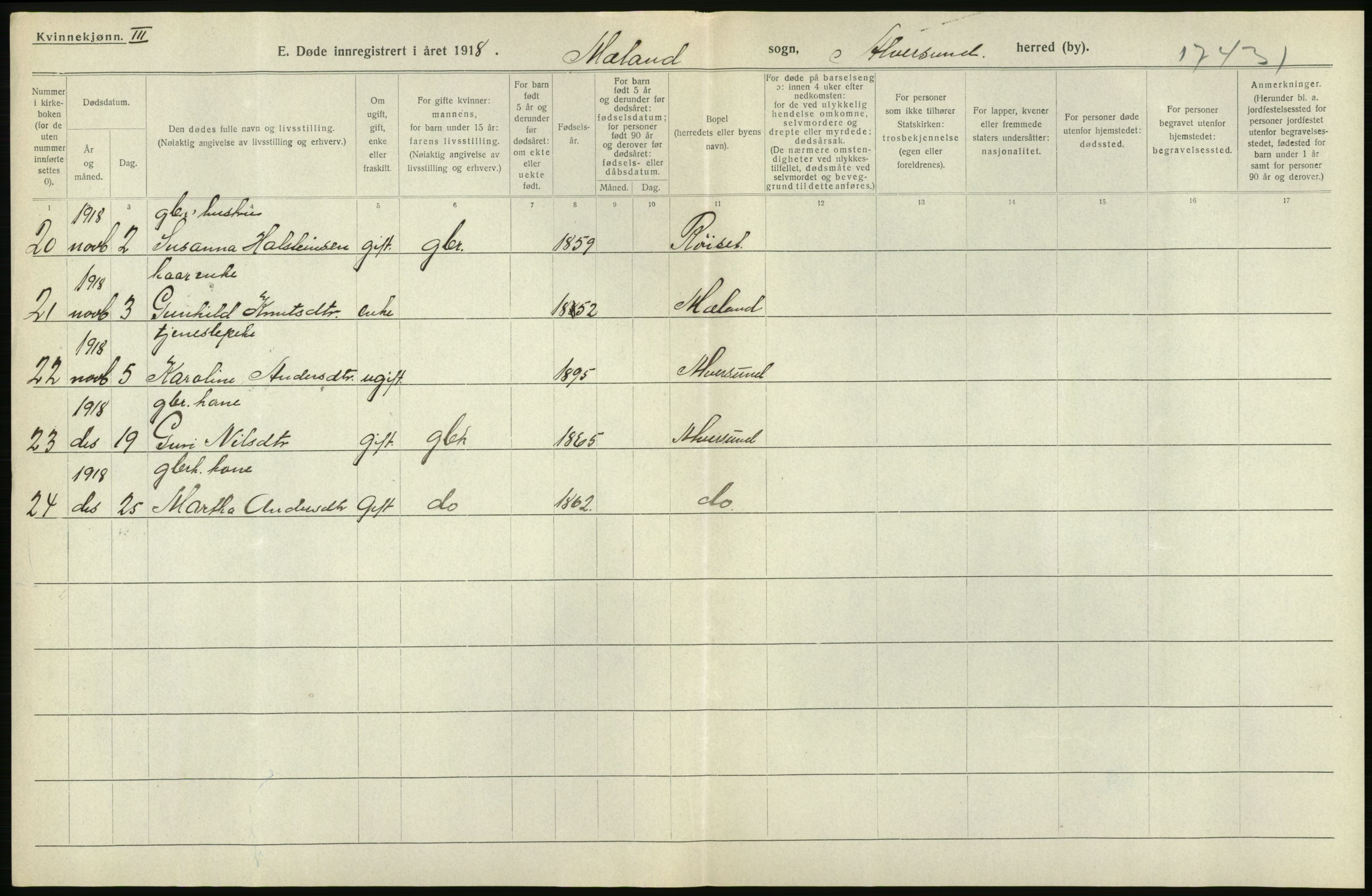 Statistisk sentralbyrå, Sosiodemografiske emner, Befolkning, AV/RA-S-2228/D/Df/Dfb/Dfbh/L0036: Hordaland fylke: Døde., 1918, p. 574