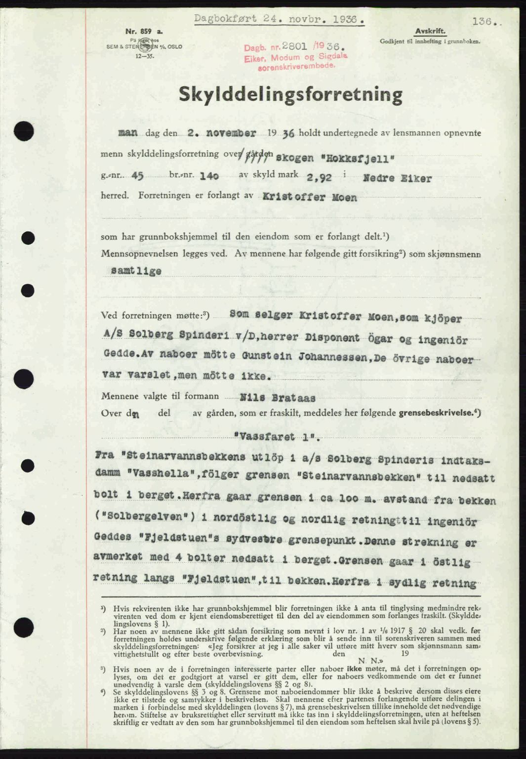 Eiker, Modum og Sigdal sorenskriveri, SAKO/A-123/G/Ga/Gab/L0034: Mortgage book no. A4, 1936-1937, Diary no: : 2801/1936