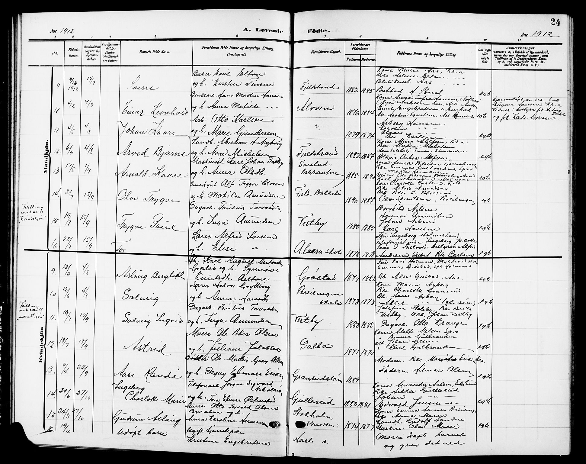 Nesodden prestekontor Kirkebøker, AV/SAO-A-10013/G/Ga/L0002: Parish register (copy) no. I 2, 1905-1924, p. 24