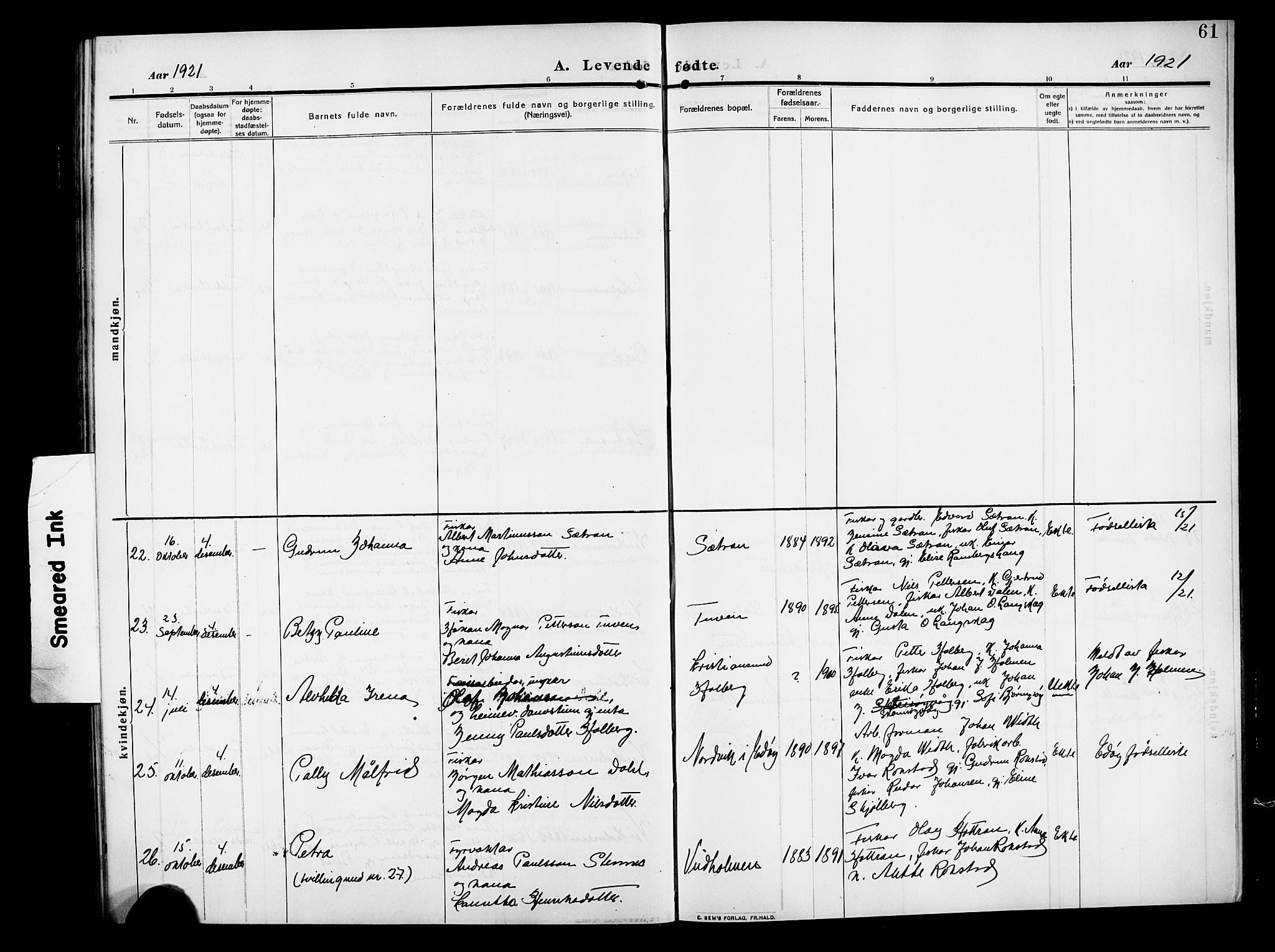 Ministerialprotokoller, klokkerbøker og fødselsregistre - Møre og Romsdal, AV/SAT-A-1454/583/L0956: Parish register (copy) no. 583C01, 1909-1925, p. 61