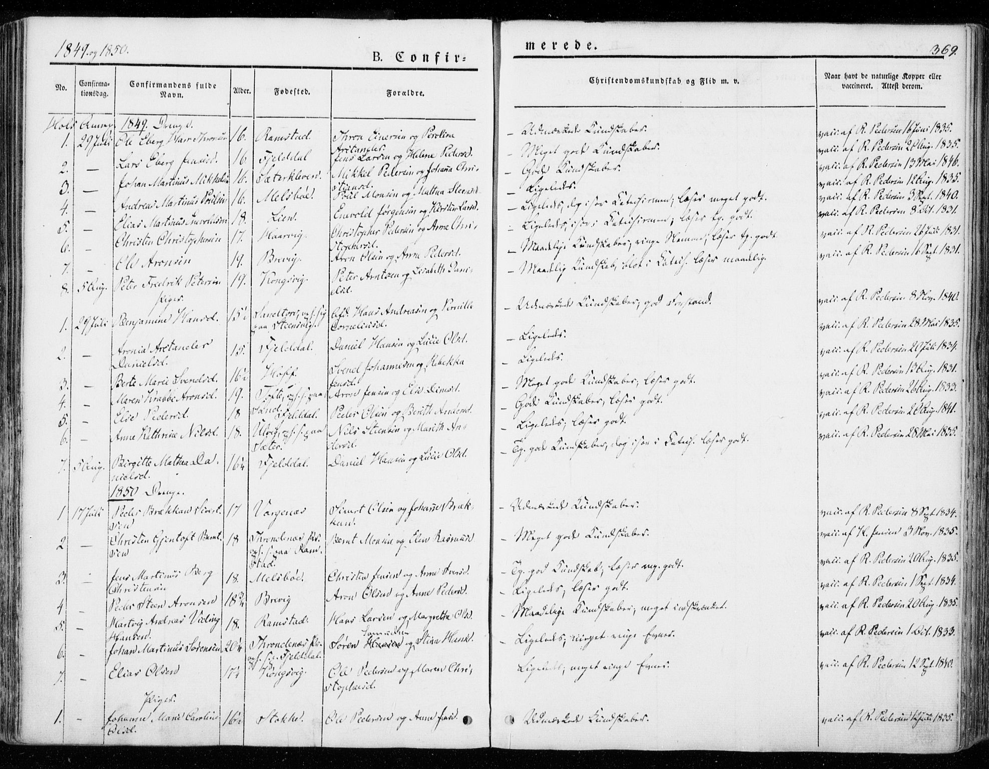 Ministerialprotokoller, klokkerbøker og fødselsregistre - Nordland, SAT/A-1459/872/L1033: Parish register (official) no. 872A08, 1840-1863, p. 369