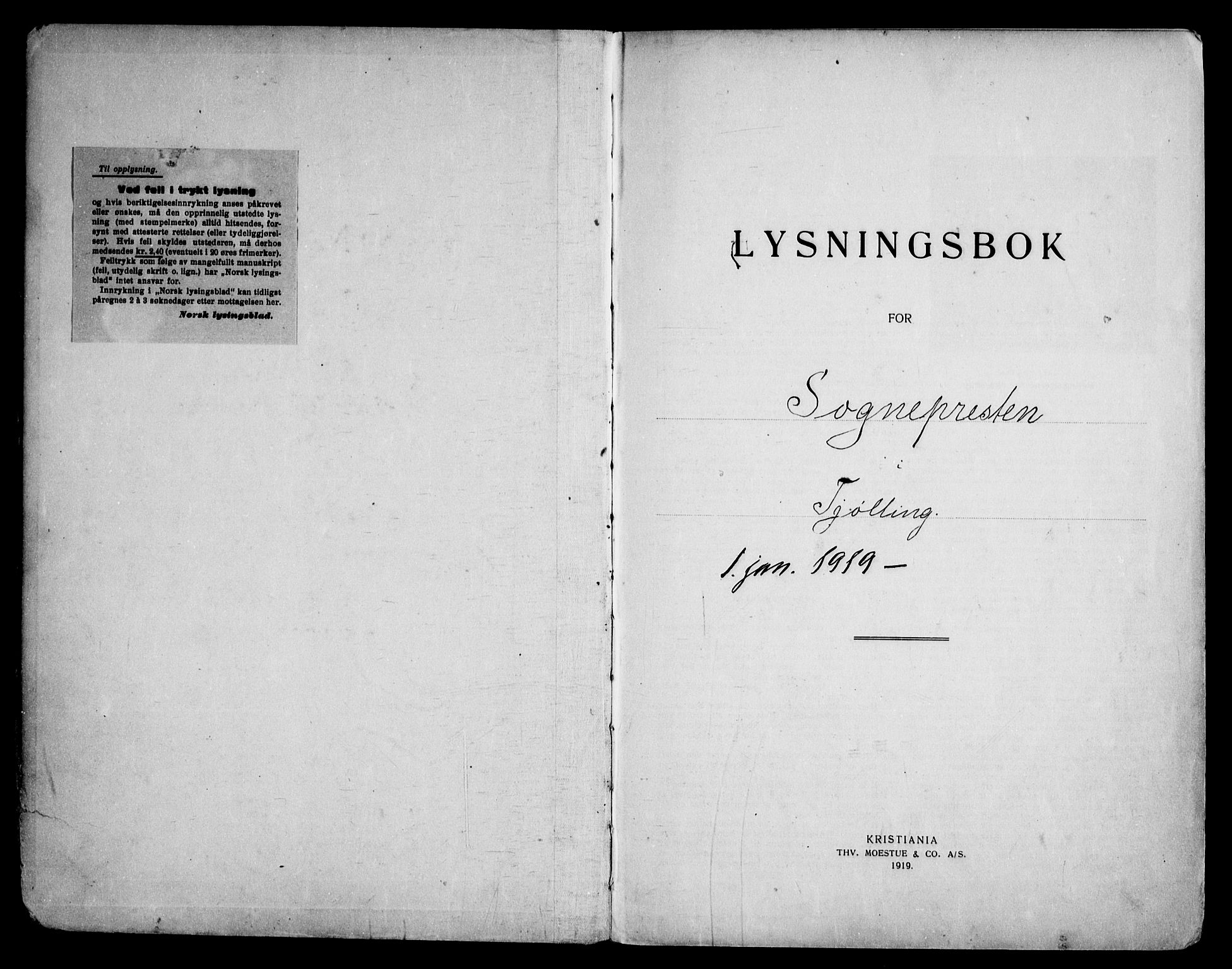 Tjølling kirkebøker, AV/SAKO-A-60/H/Ha/L0001: Banns register no. 1, 1919-1950