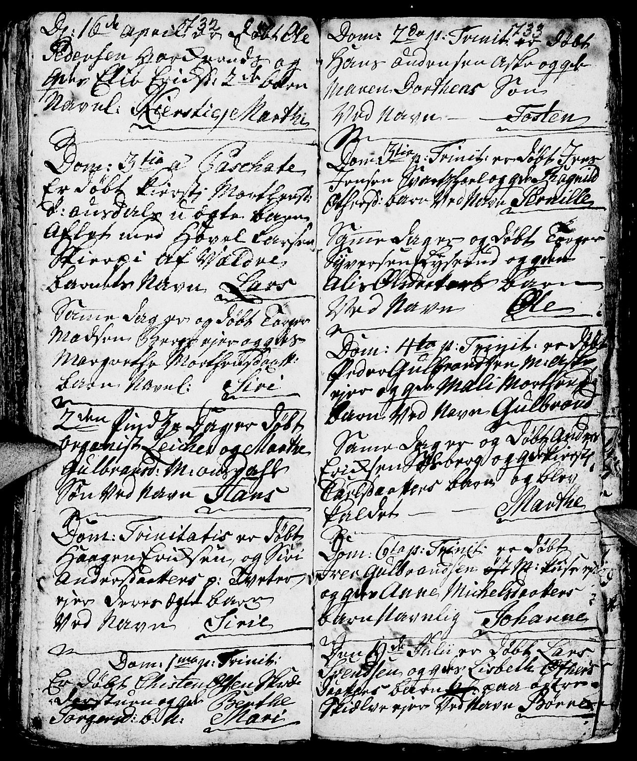 Nes prestekontor, Hedmark, AV/SAH-PREST-020/L/La/L0001: Parish register (copy) no. 1, 1663-1784, p. 732-733